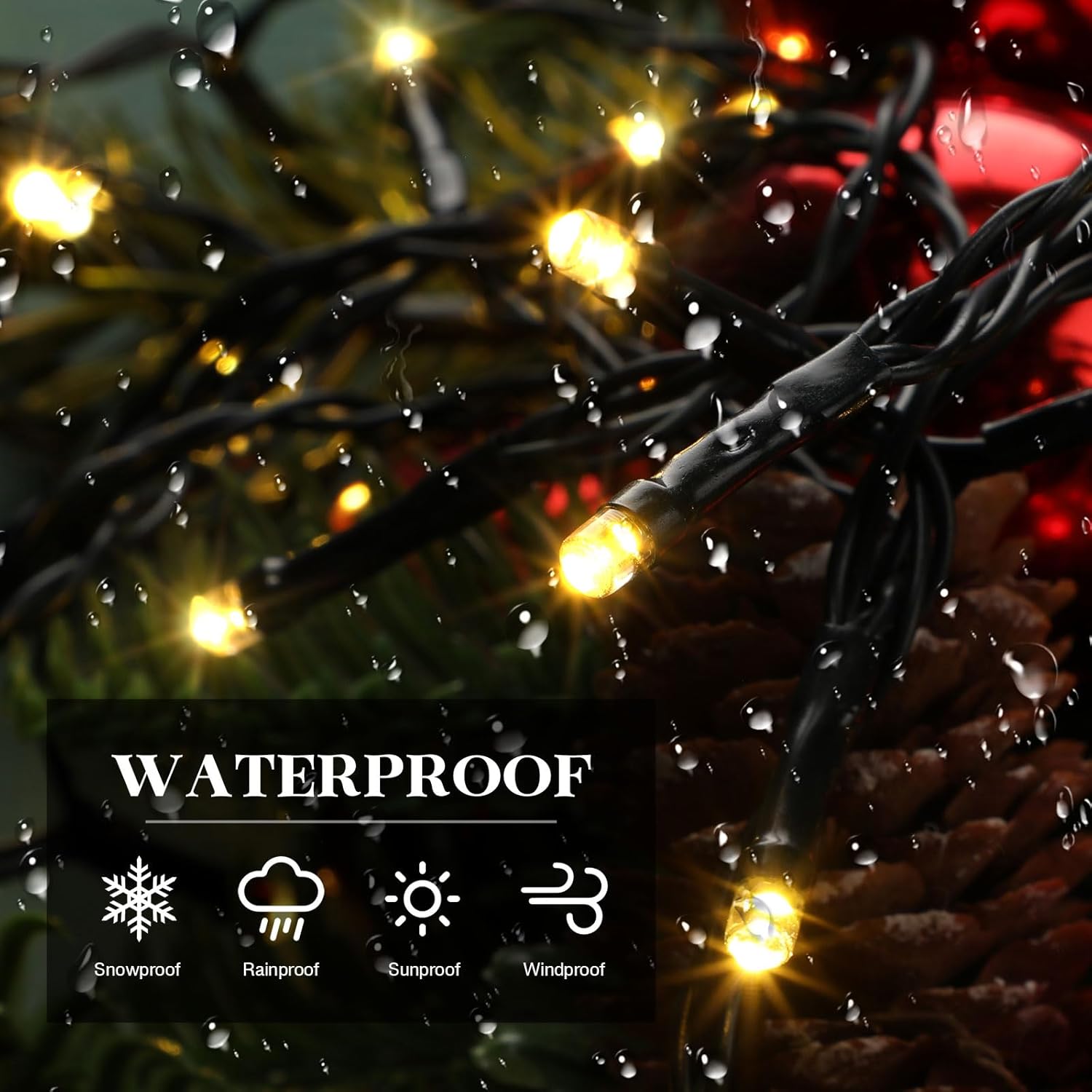 12 luces de Navidad a pilas, 50 LED, 16.5 pies, impermeables, para exteriores, árbol de Navidad, con 8 modos y temporizador, guirnalda de luces LED