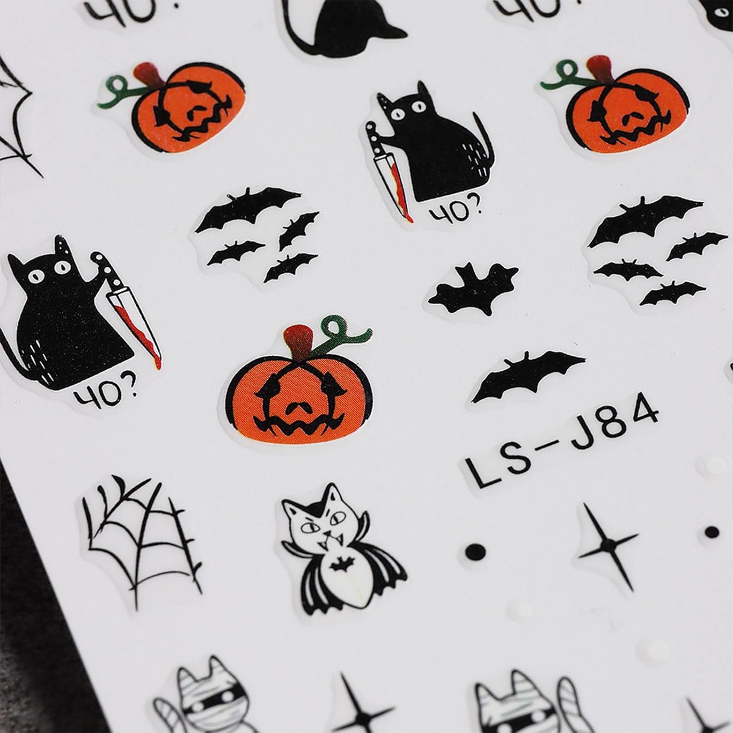 JMEOWIO 9 hojas de calcomanías de arte de uñas de Halloween, calcomanías autoadhesivas, uñas de terror, fantasma, bruja, telaraña, murciélago, gato,