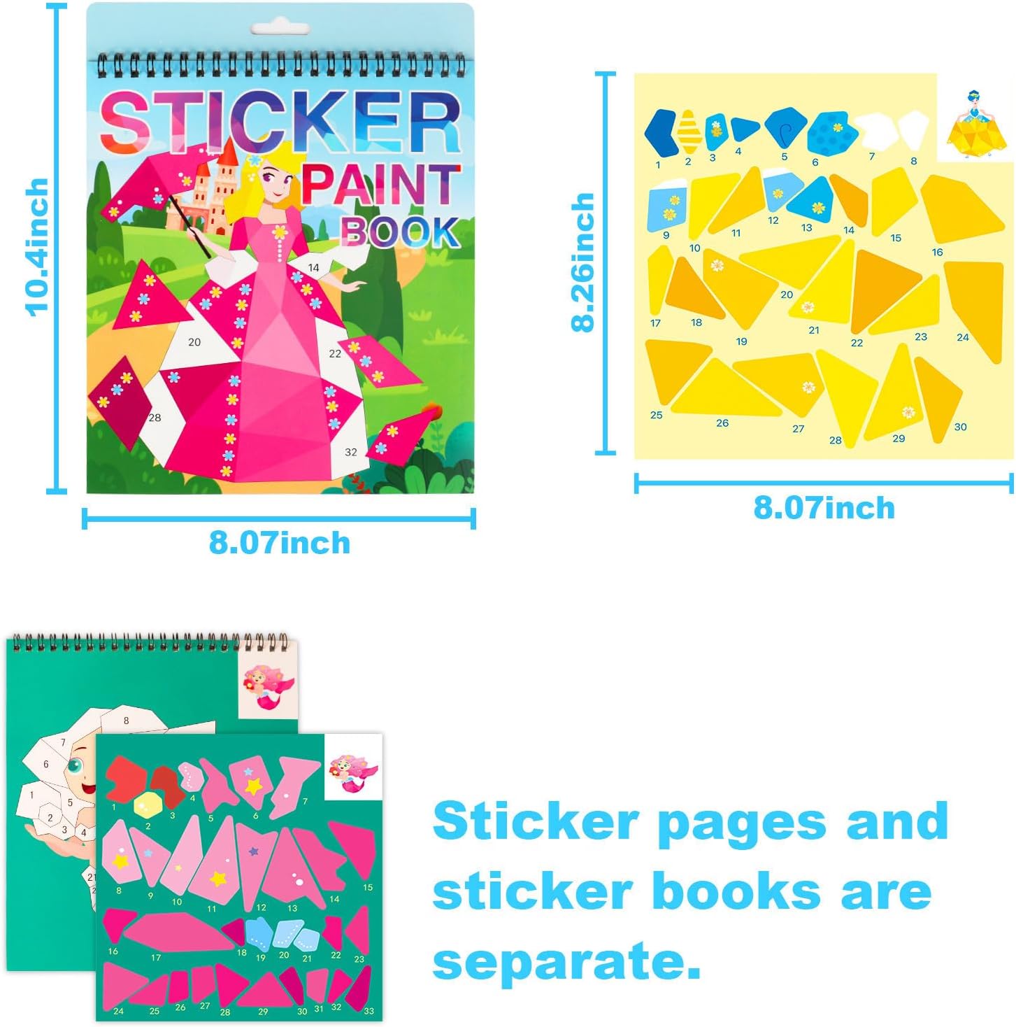 Manualidades para niños de 4 a 8 años, libros de pintura adhesiva, paquete de 6 libros de calcomanías de números para niños y niñas, recuerdos de