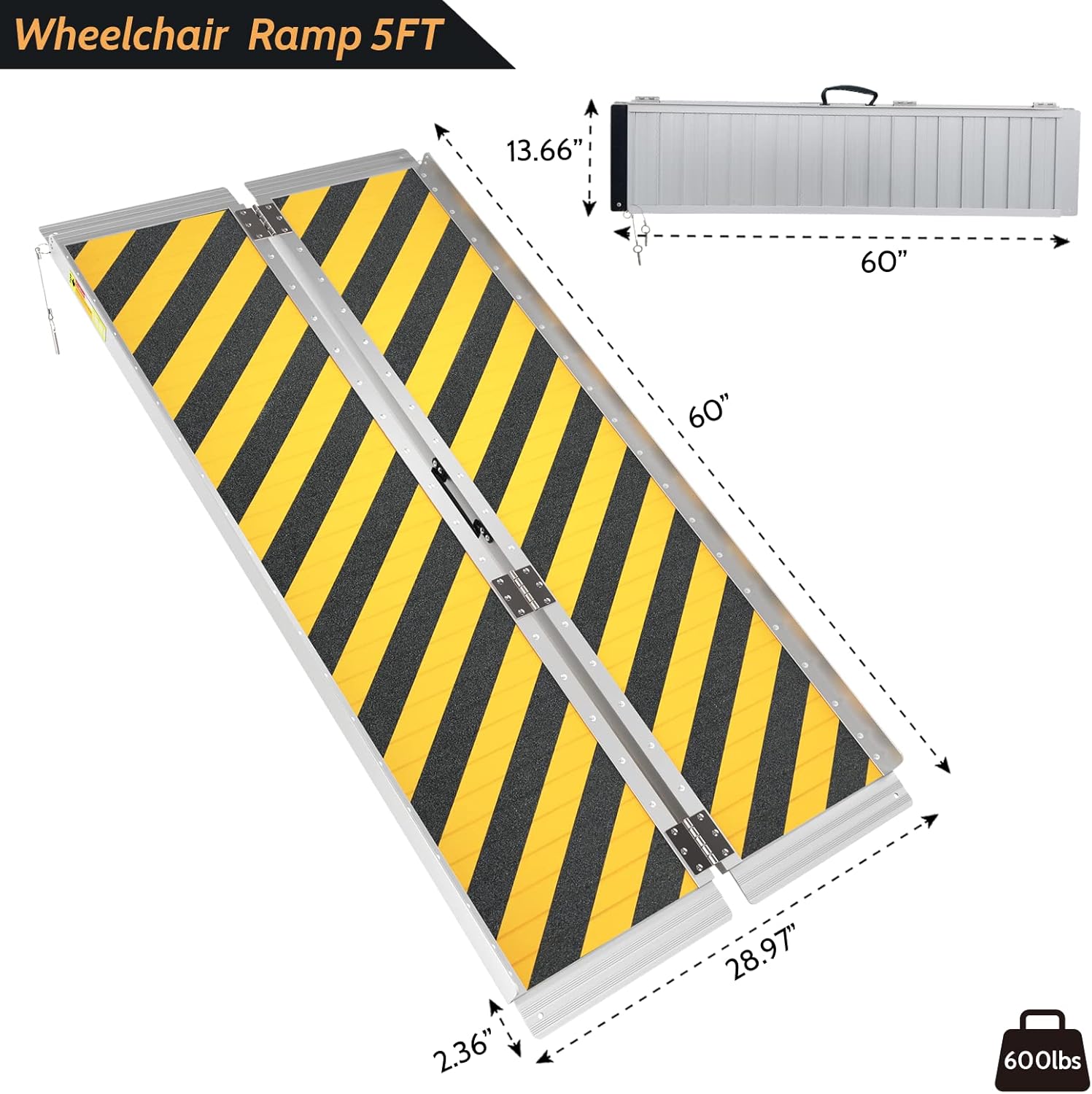 Rampa antideslizante para silla de ruedas de 5 pies, rampas para discapacitados para la entrada del hogar, rampas portátiles para escalones con