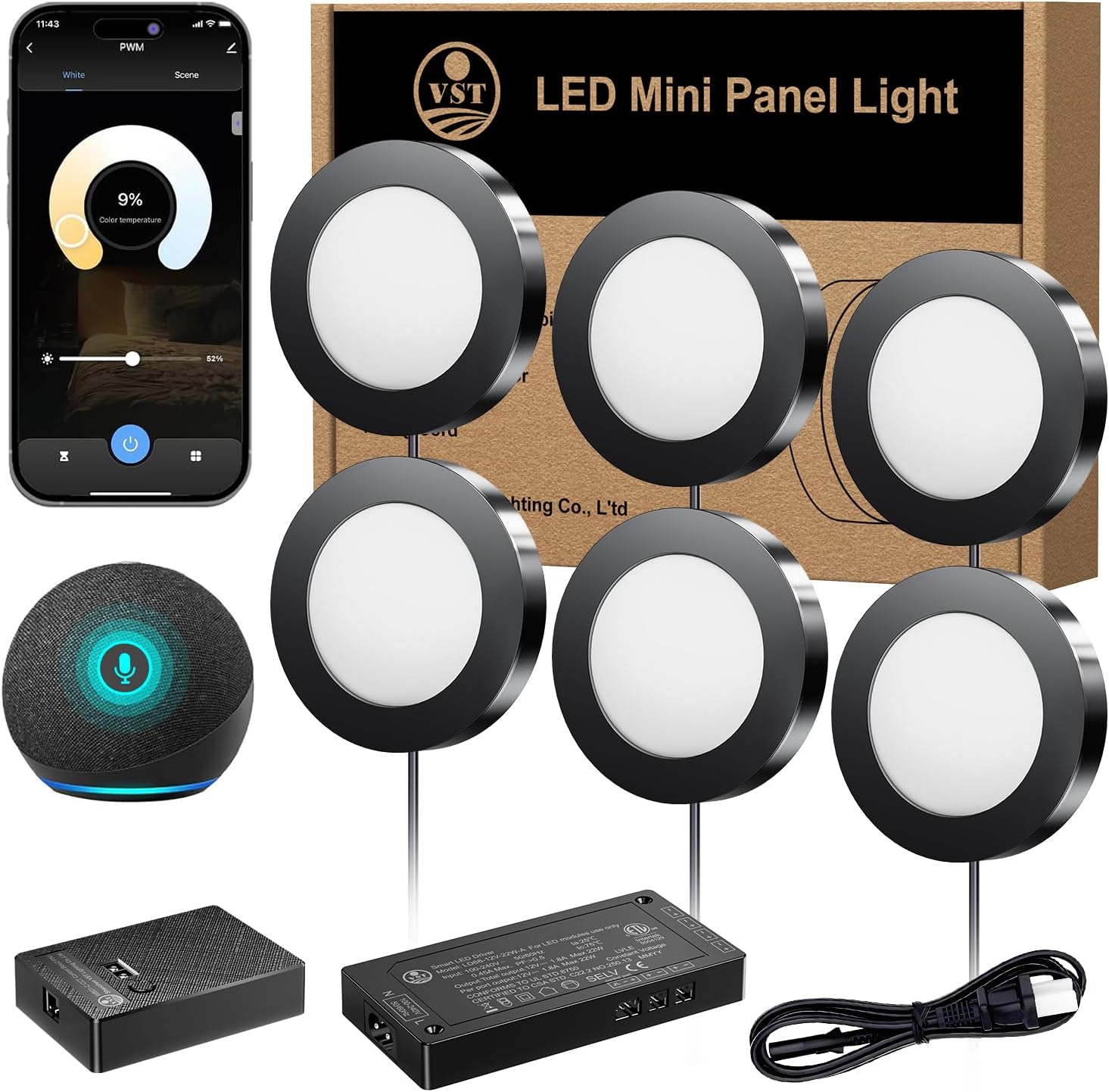 VST La iluminación inteligente para debajo del gabinete funciona con la aplicación Alexa Google Assistant, control remoto, empotrada o montaje en