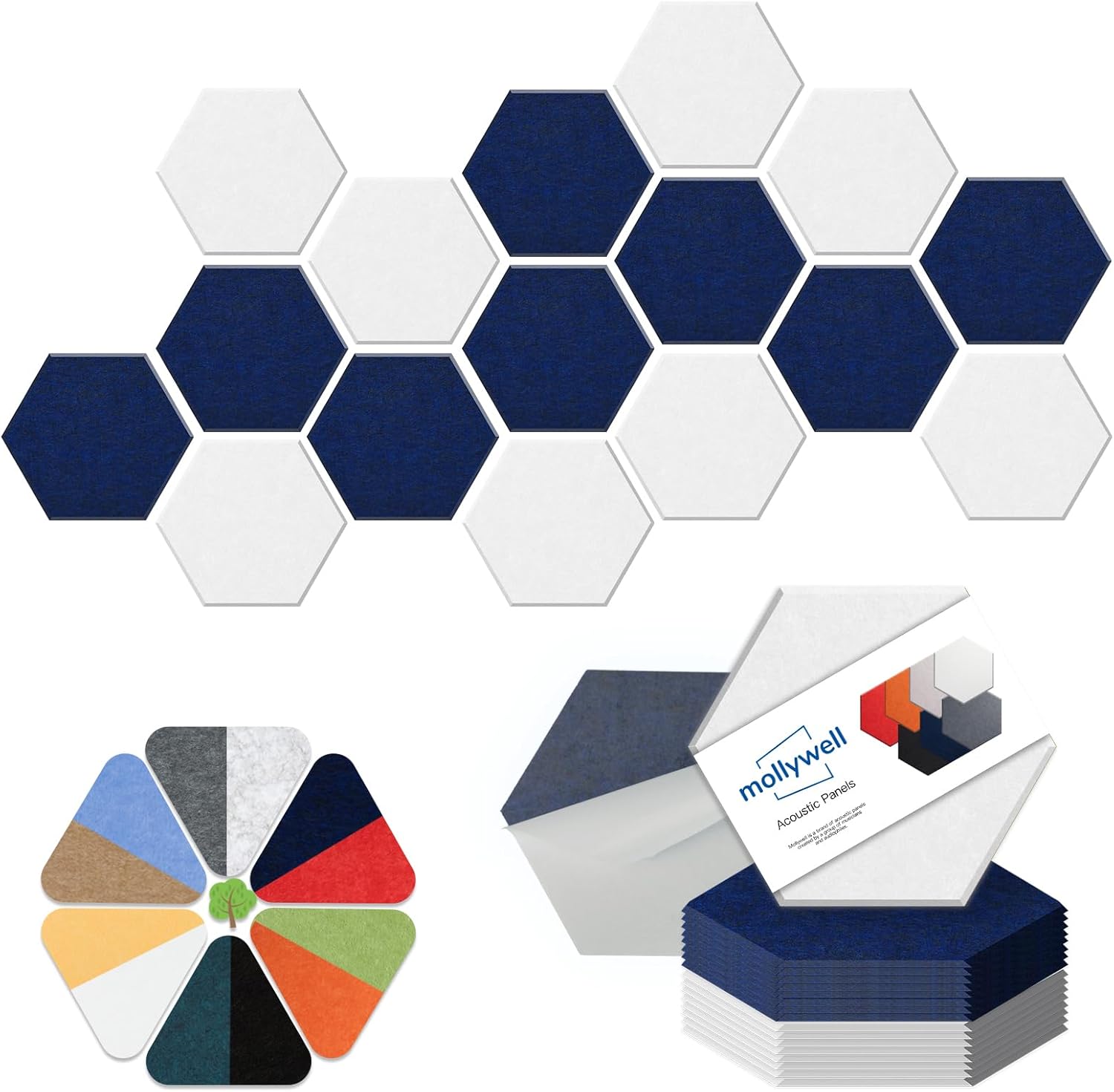 Paneles acústicos hexagonales, de alta densidad, a prueba de sonido, azulejos decorativos de fieltro de reducción de ruido para techos, oficina en