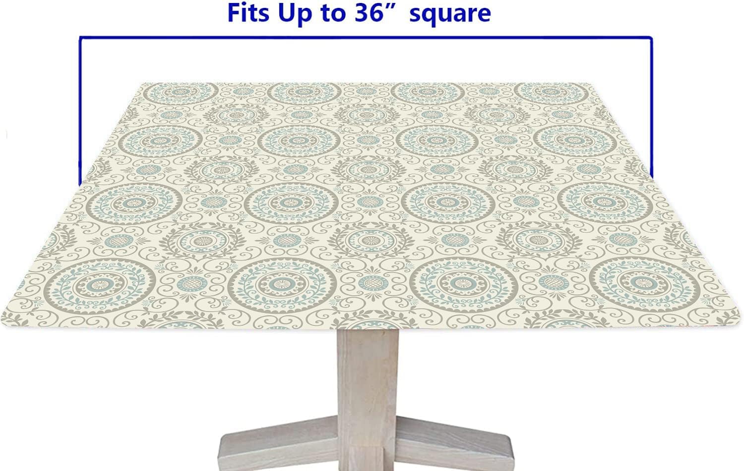 SongYi Mantel cuadrado de poliéster con borde elástico, patrón vintage, para decoración del hogar, impermeable, resistente a las manchas, para