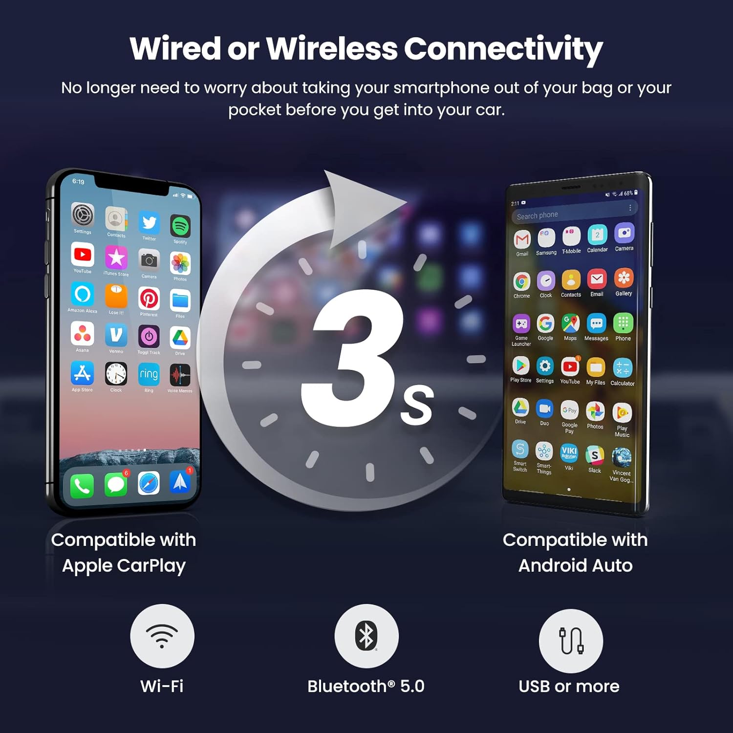 maXpeedingrods Radio estéreo de coche doble DIN con CarPlay inalámbrico y Android Auto, pantalla táctil HD de 7 pulgadas en el tablero, unidad