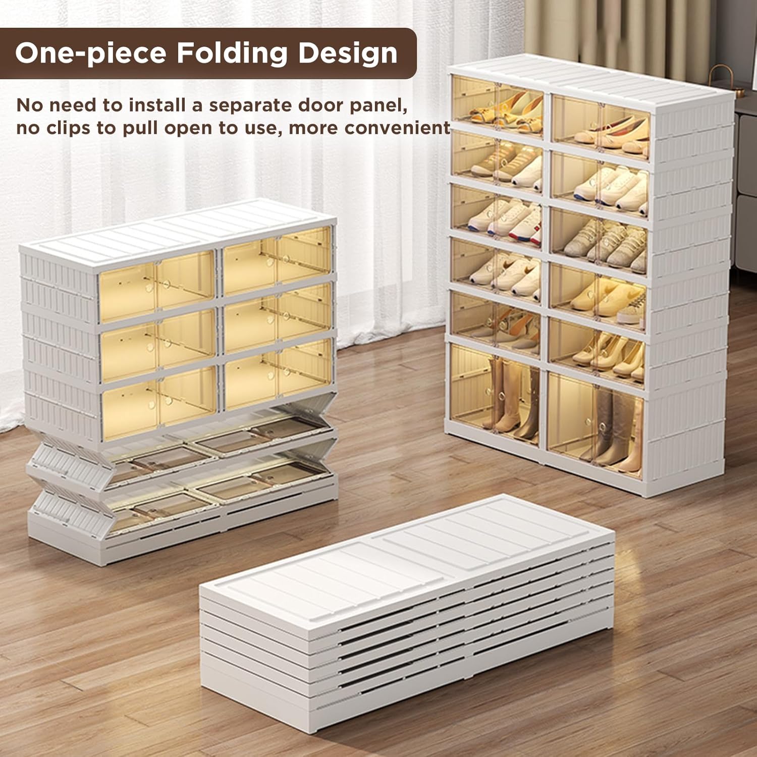 Organizador plegable de almacenamiento de zapatos, organizador de zapatos plegable de 6 niveles con puerta magnética transparente, organizador de