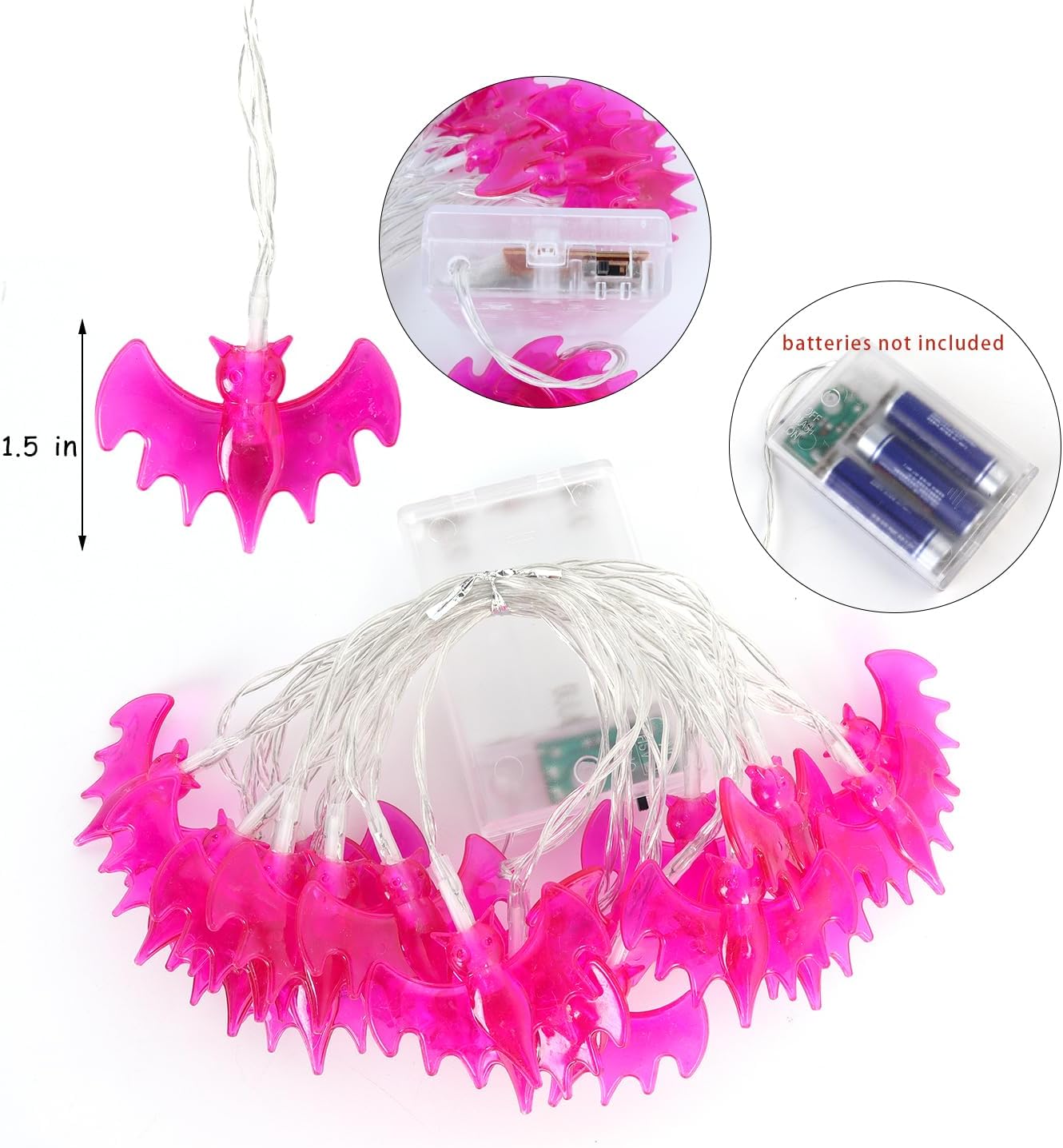 KEPATO Guirnalda de luces de Halloween, 10 pies, 20 LED, funciona con pilas, luces de decoración de Halloween para interiores y exteriores, luces de