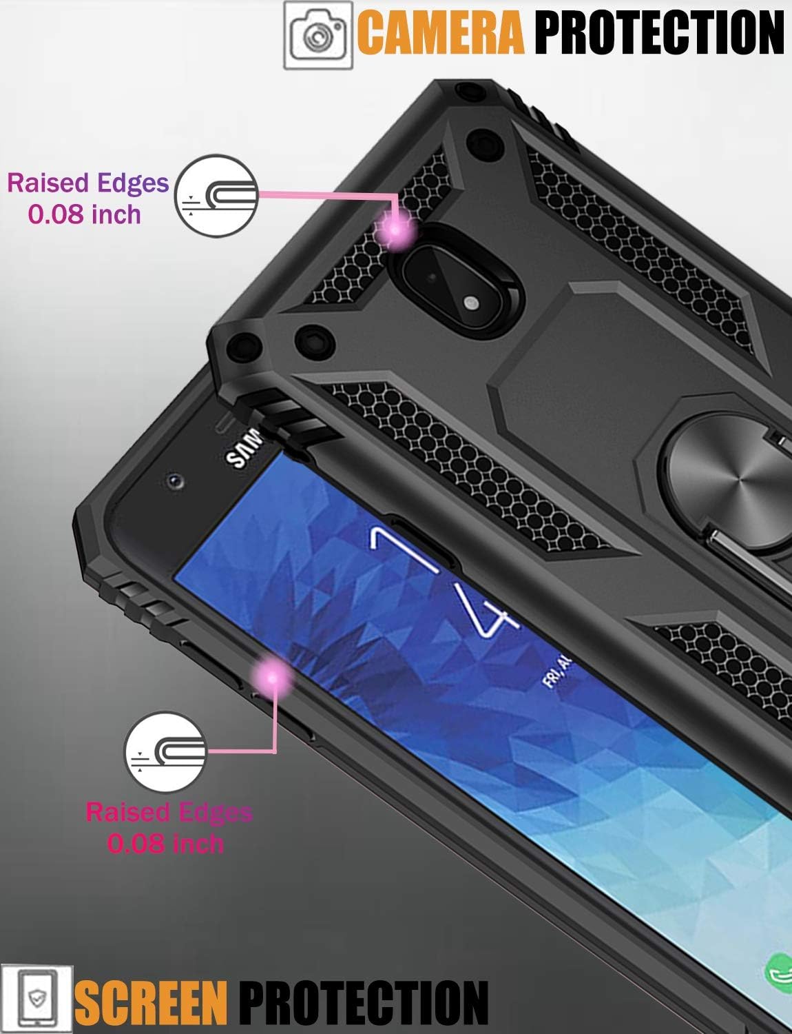 Zoeirc Funda para Galaxy J3 2018, funda J3 Star, J3 Achieve, Galaxy ExpressAmp Prime 3, J3 OrbitJ3 AuraSol 3, soporte magnético para anillo de