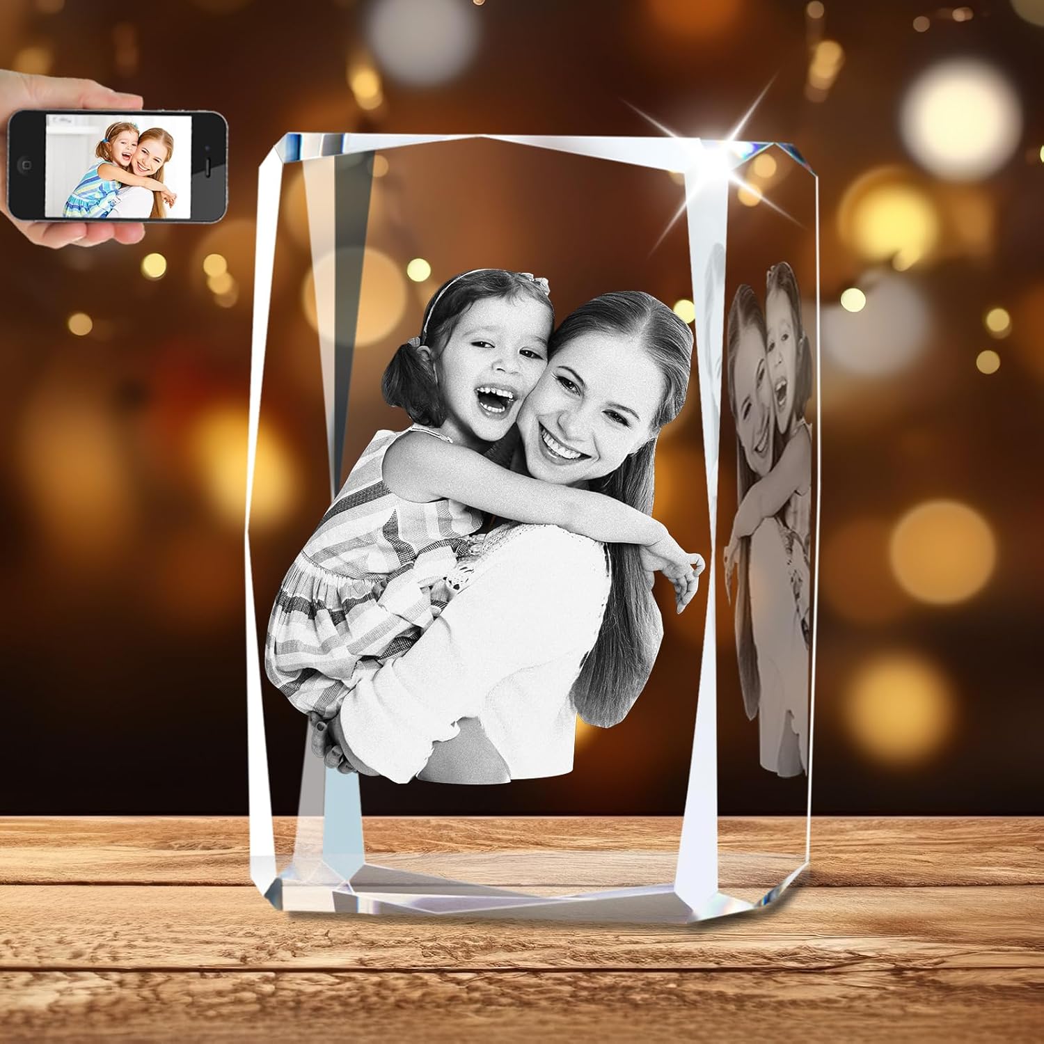 IFOLAINA Foto de cristal 3D, regalo personalizado con tu propia foto grabada con láser 3D, conmemorativo, boda, aniversario, Navidad, día del padre,
