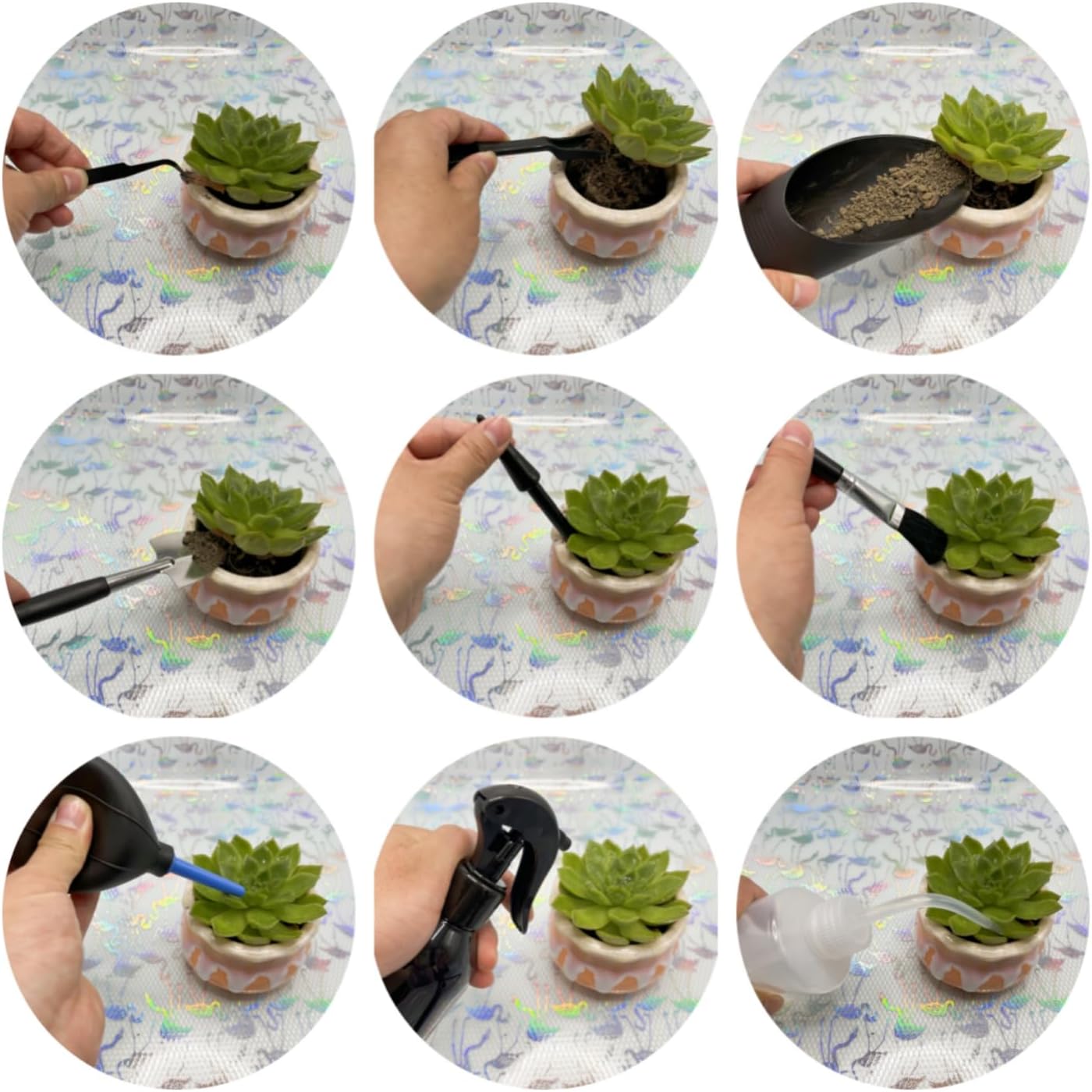 Juego de herramientas manuales para suculentas en miniatura, juego de herramientas de jardinería, juego de herramientas de suculentas, alfombrilla