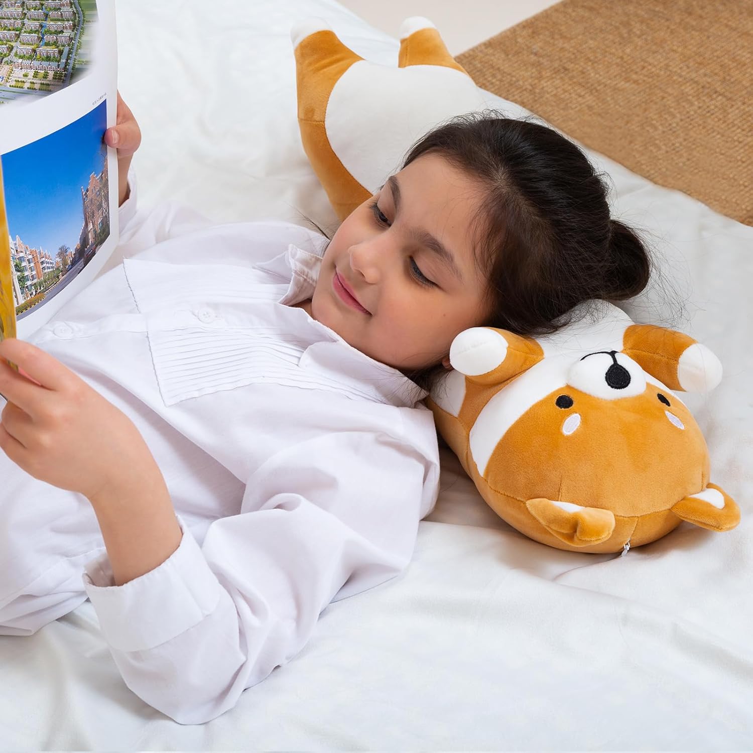 Almohada larga de peluche Shiba Inu gigante de peluche para perro Corgi, almohada para abrazar, cojín largo suave para dormir, regalos para niñas y