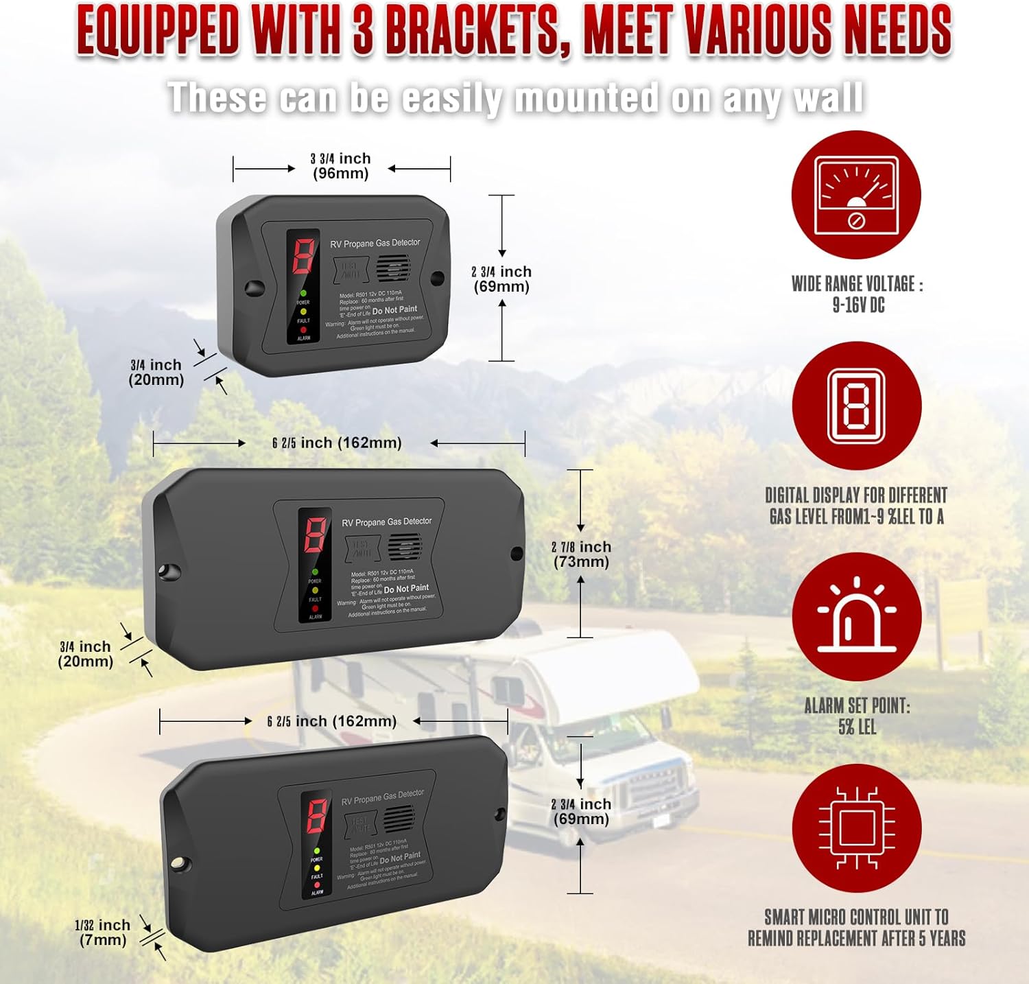 ALD-20 – Detector de gas propano para caravana, alarma digital de gas propano y GLP, 12 V, alarma de 85 dB, para remolque, autocaravana,