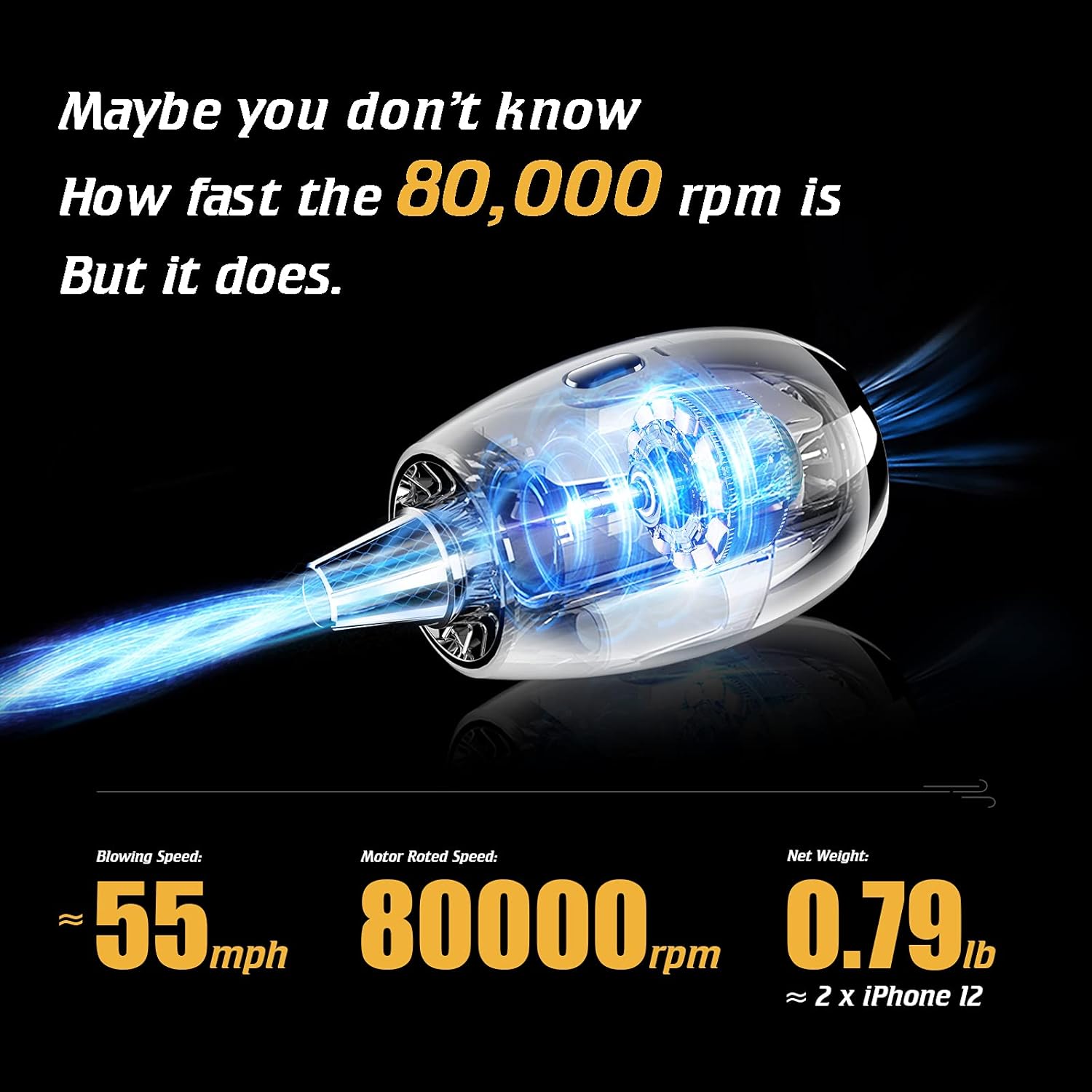 Plumero de aire inalámbrico 2.0 – Comprimido sin calor reemplaza el aire enlatado 80000RPM 55MPH – Plumero eléctrico para limpiar huecos,
