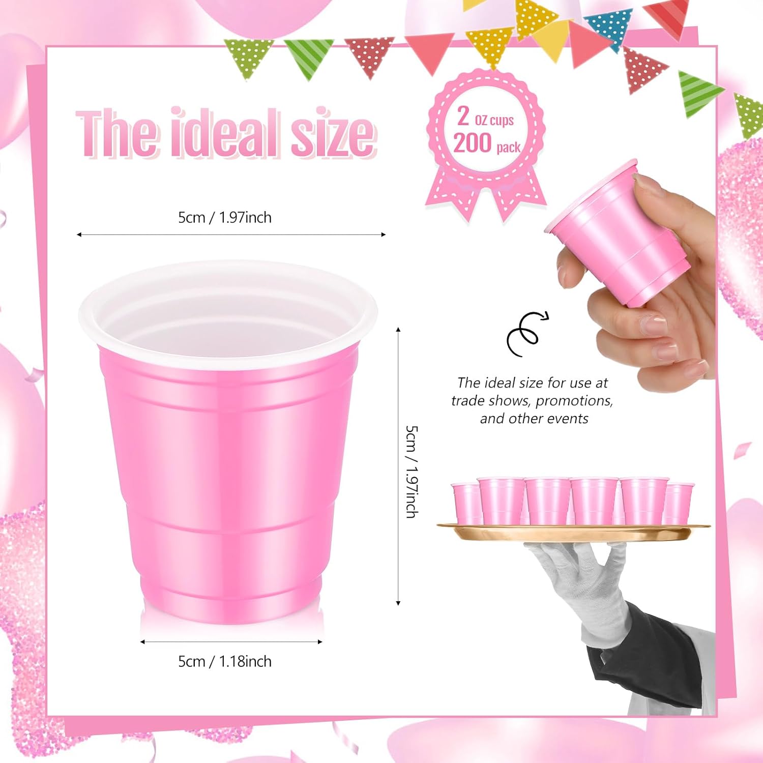 Layhit Paquete de 200 vasos de chupito de 2 onzas, vasos de chupito de plástico, mini vasos desechables para verano, boda, graduación, fiesta de