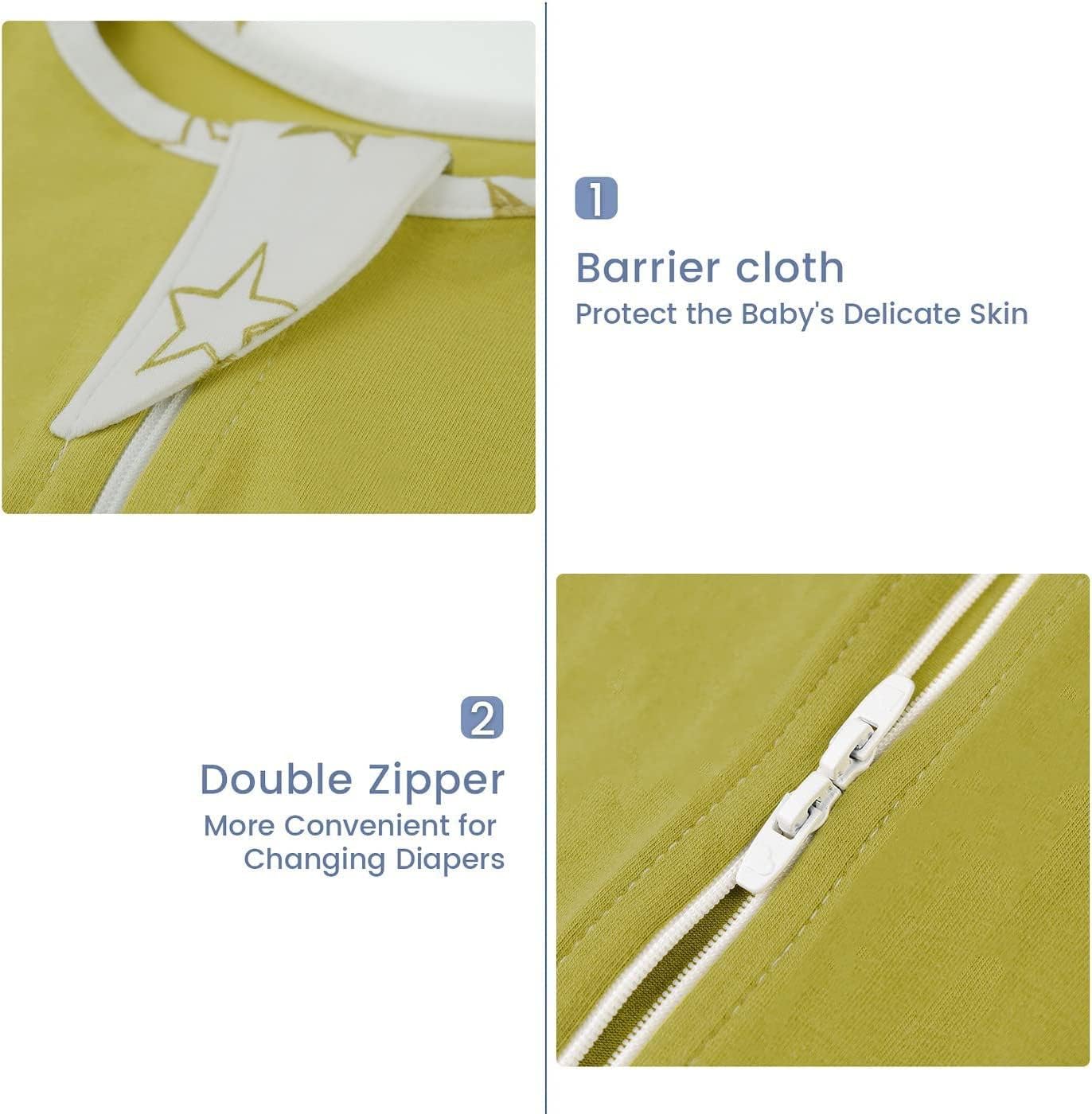 ZIGJOY Manta de transición para bebé, saco de dormir de transición de algodón de 1.0 tog con mangas de media longitud, manta con brazos relajantes