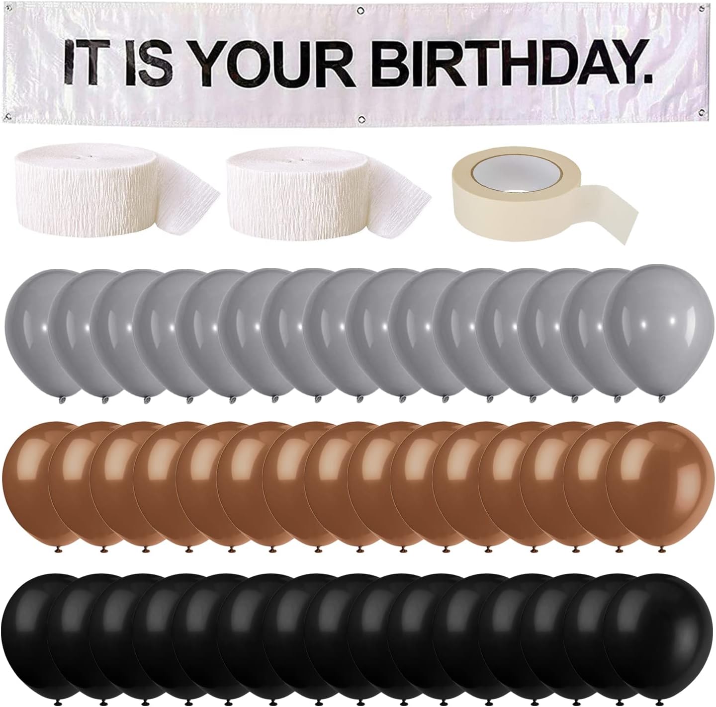 It is Your Birthday Banner, The Office Theme Infamous Husband Birthday Party Decorations,Grey Brown Black Latex Balloons,White Crepe Streamer Rolls