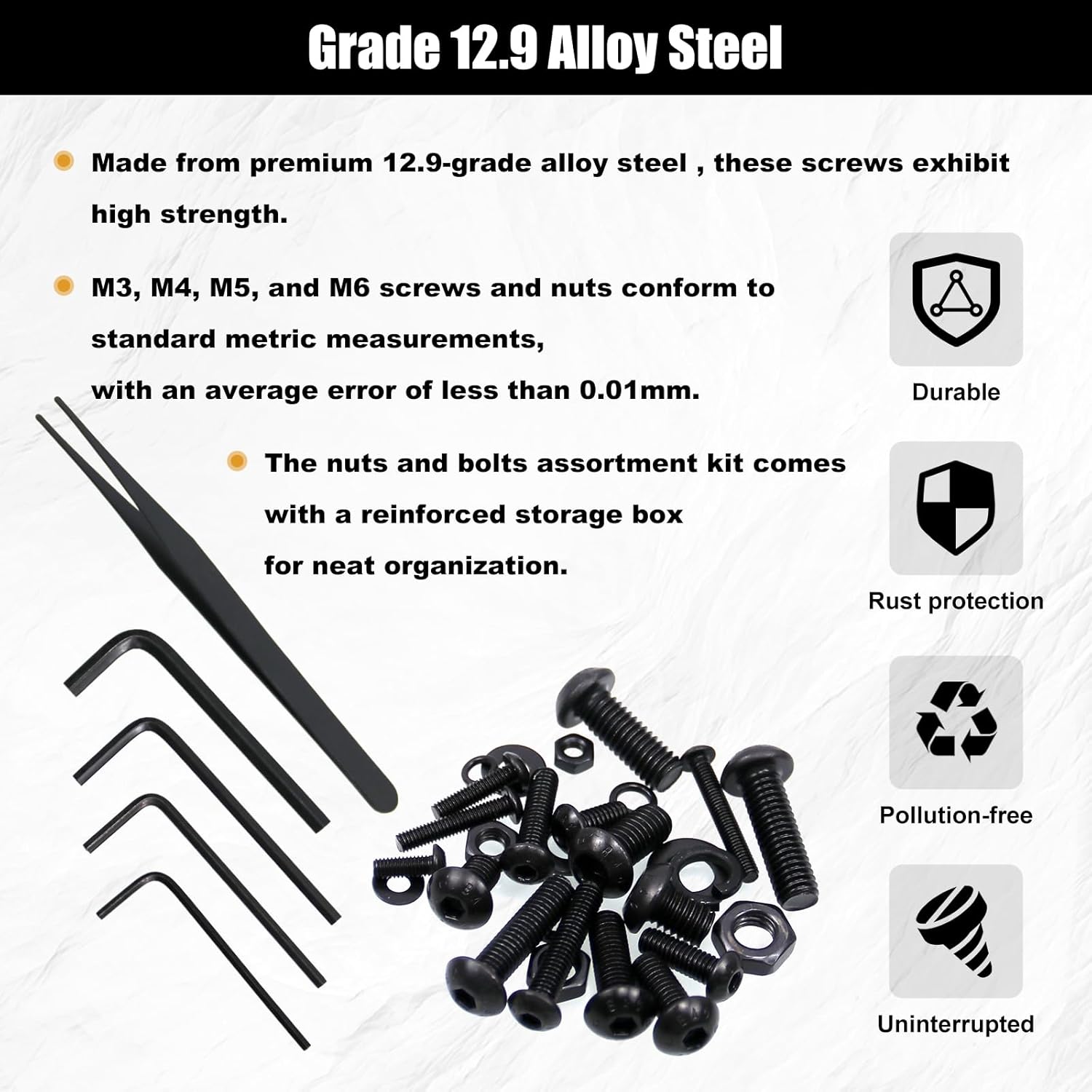 Surtido de 1200 tornillos métricos, surtido de tornillos métricos M3 M4 M5 M6, tornillos, tuercas y arandela, kit surtido de tornillos métricos y