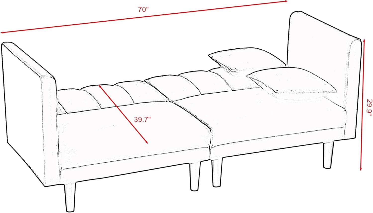 Terciopelo convertible, 2 almohadas modernas, 3 ángulos ajustables para respaldo, sofá de sala de estar con 7 patas de metal resistentes, sofá