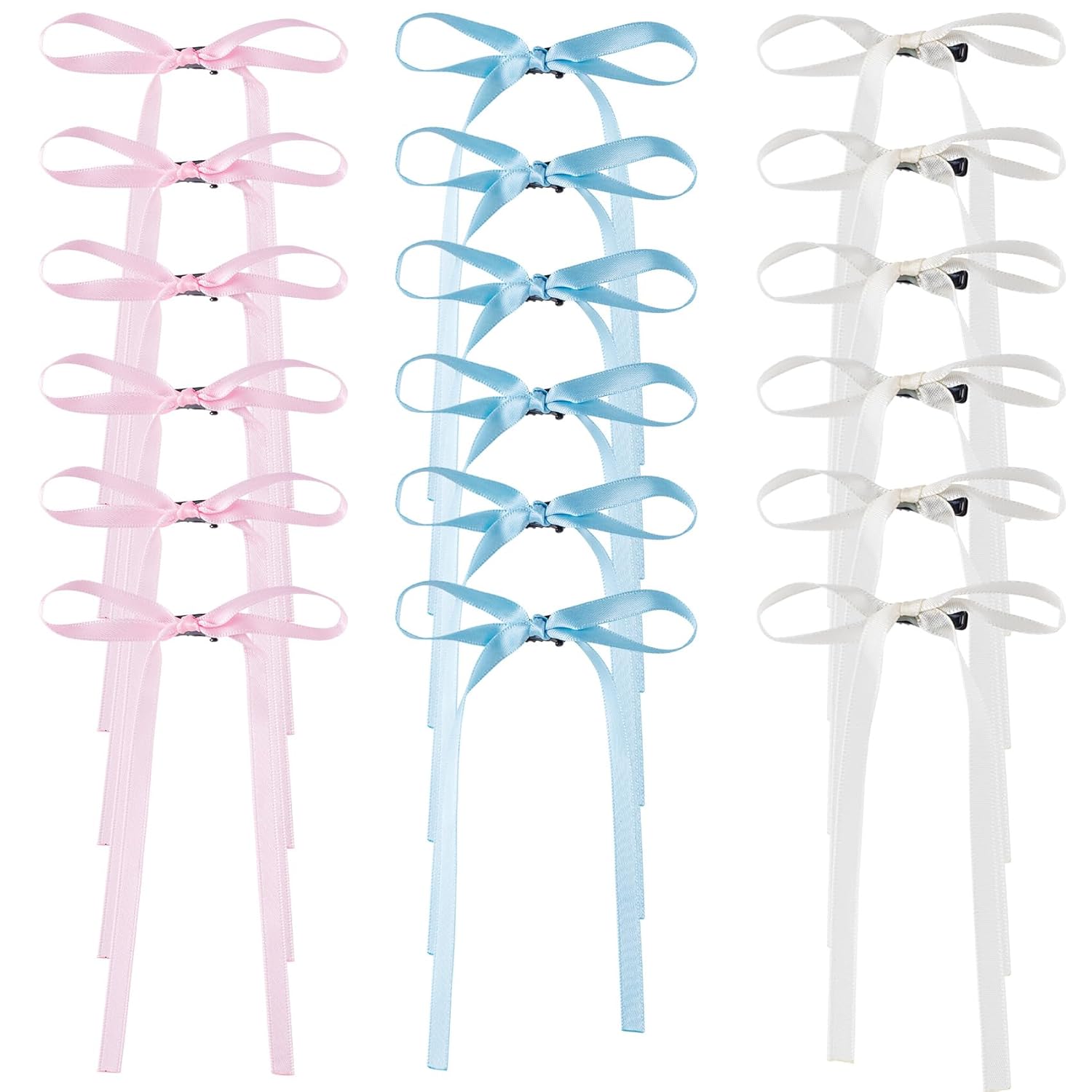 18 pinzas para el cabello con lazo rosa de 3.93 pulgadas, lazos blancos y azules, pasadores con cintas largas, parrillas para San Valentín,