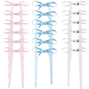 18 pinzas para el cabello con lazo rosa de 3.93 pulgadas, lazos blancos y azules, pasadores con cintas largas, parrillas para San Valentín, 18 pinzas para el cabello con lazo rosa de 3.93 pulgadas, lazos blancos y azules, pasadores con cintas largas, parrillas para San Valentín,