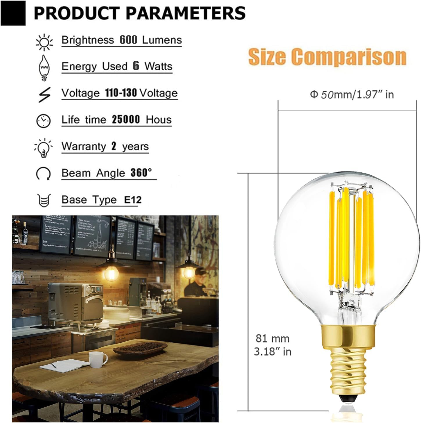 LEOOLS Bombilla LED e12 regulable g16.5 6W igual 60 vatios 600lm AC120V e12 bombilla para candelabros para candelabros, ventilador de techo, vanidad