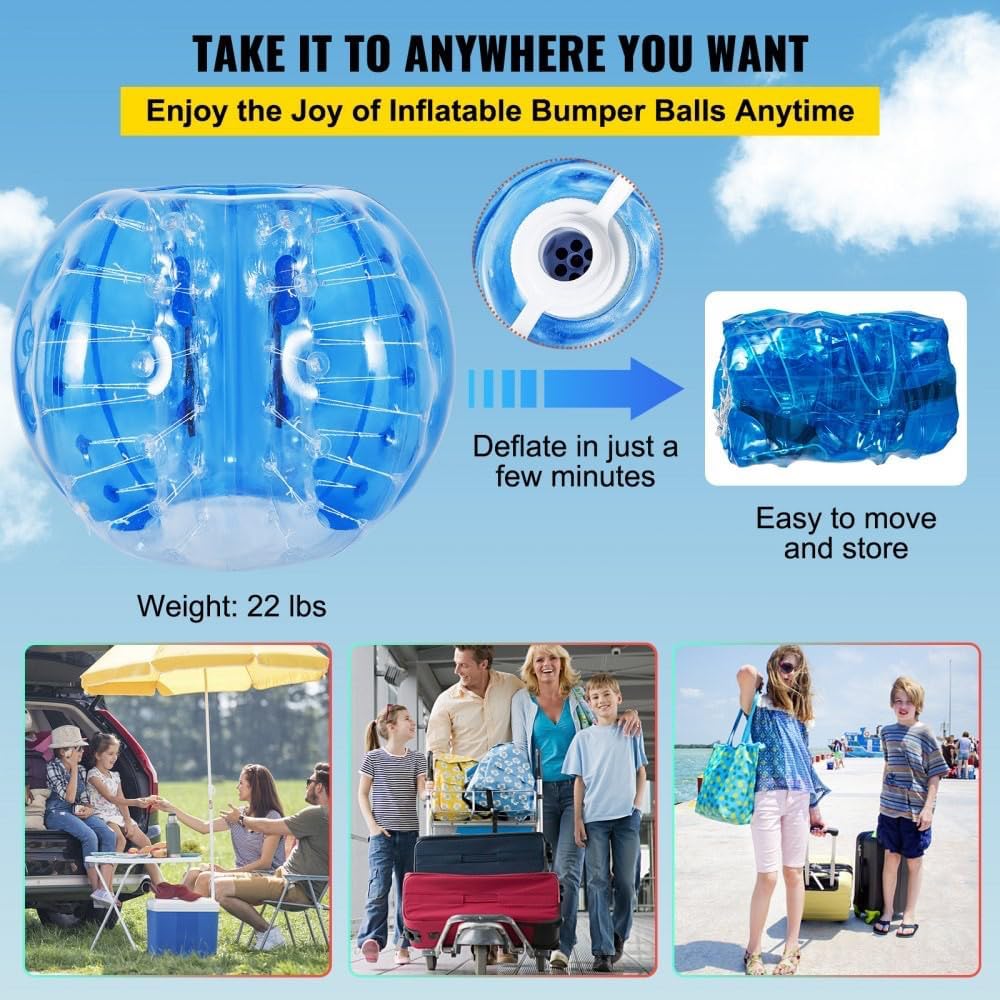 WACTO Pelota de parachoques inflable para adultos o niños, pelota de fútbol de burbujas de 5 pies de diámetro, fácil de inflar, bola zorb roja y