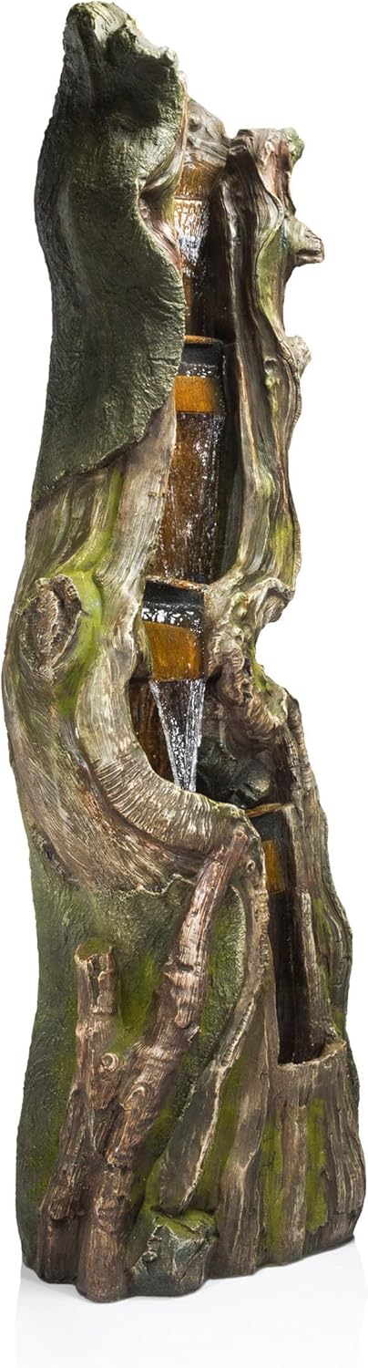 Alpine Corporation TVH156 – Fuente de agua para tronco de árbol en cascada con luces LED, cascada con luces, 79 pulgadas, marrón