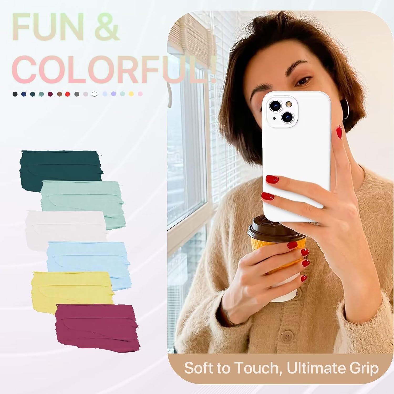 GOODVISH Funda compatible con iPhone 15, funda de silicona mejorada protección de cámara con 2 protectores de pantalla, forro interior de microfibra