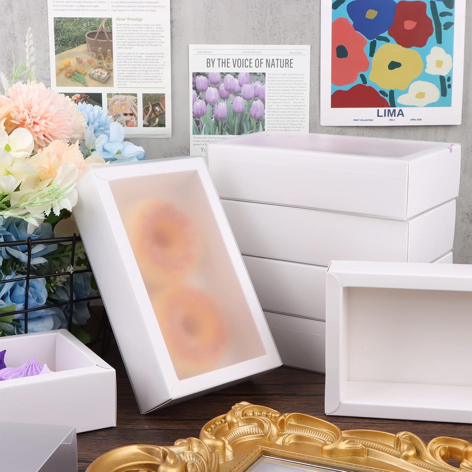 26 cajas rectangulares de papel kraft con tapa transparente, cajas de embalaje pequeñas de cartón para regalos de fiesta, dulces y manualidades, 6.5