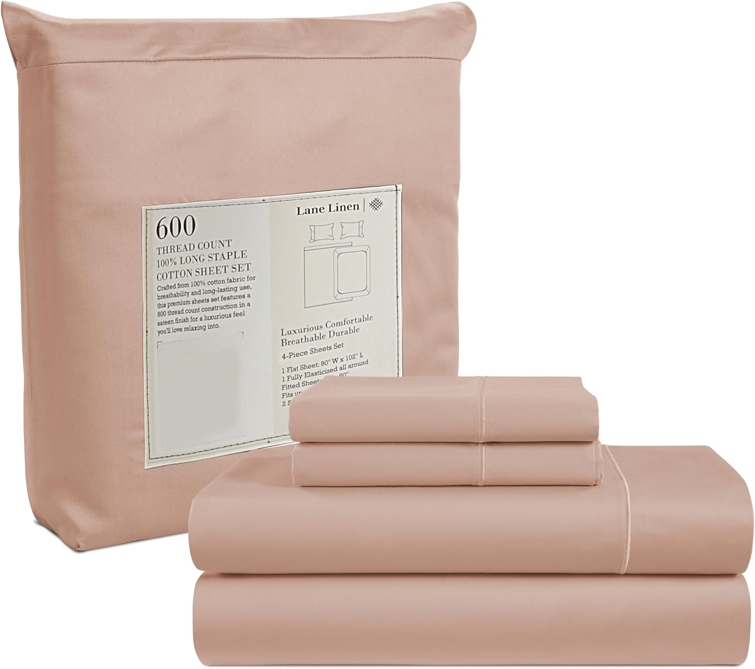 LANE LINEN Juego de sábanas 100% algodón California King, 4 piezas, juego de ropa de cama de algodón de 600 hilos California King para niñas,