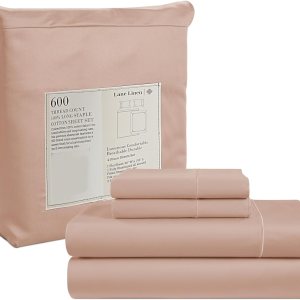 LANE LINEN Juego de sábanas 100% algodón California King, 4 piezas, juego de ropa de cama de algodón de 600 hilos California King para niñas, LANE LINEN Juego de sábanas 100% algodón California King, 4 piezas, juego de ropa de cama de algodón de 600 hilos California King para niñas,
