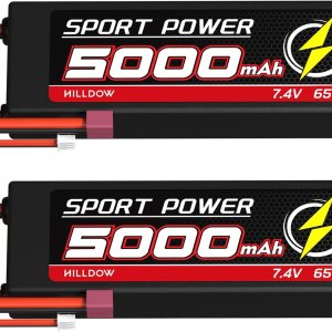 Hilldow Batería Lipo RC de 7.4 V 2S 65C 5000mAh Lipos Hard Case Baterías recargables con conector T estilo Dean para automóviles 18 110 RC camiones Hilldow Batería Lipo RC de 7.4 V 2S 65C 5000mAh Lipos Hard Case Baterías recargables con conector T estilo Dean para automóviles 18 110 RC camiones
