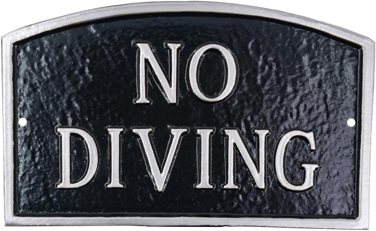 Letrero de placa con texto en inglés “No Diving Arch” – Letrero de piscina – Letrero de advertencia de piscina – Letrero de no buceo para piscina –