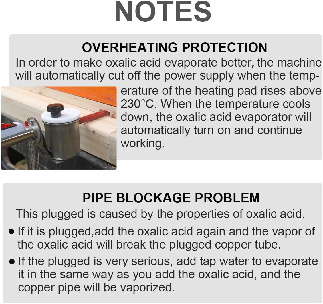 Vaporizador de ácido oxálico, ácido oxálico atomizando equipo de apicultura para el tratamiento de ácaros de la colmena para abejas 12V 180W