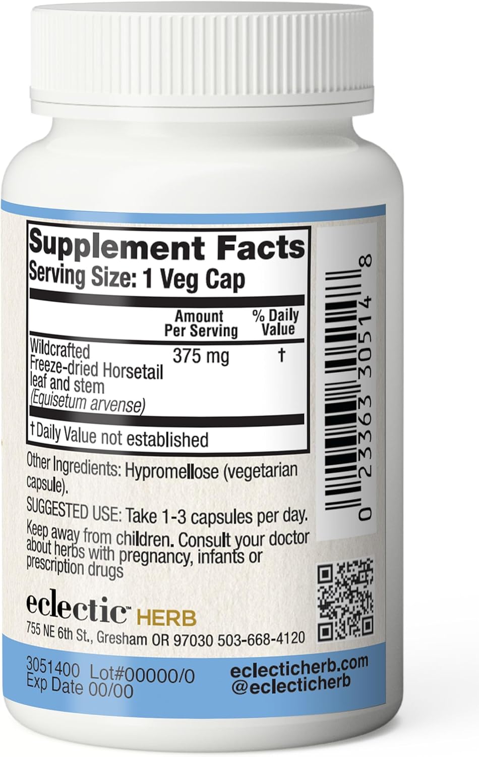 ECLECTIC INSTITUTE Cola de caballo cruda fresca liofilizada sin OMG  90 CT (375 mg)