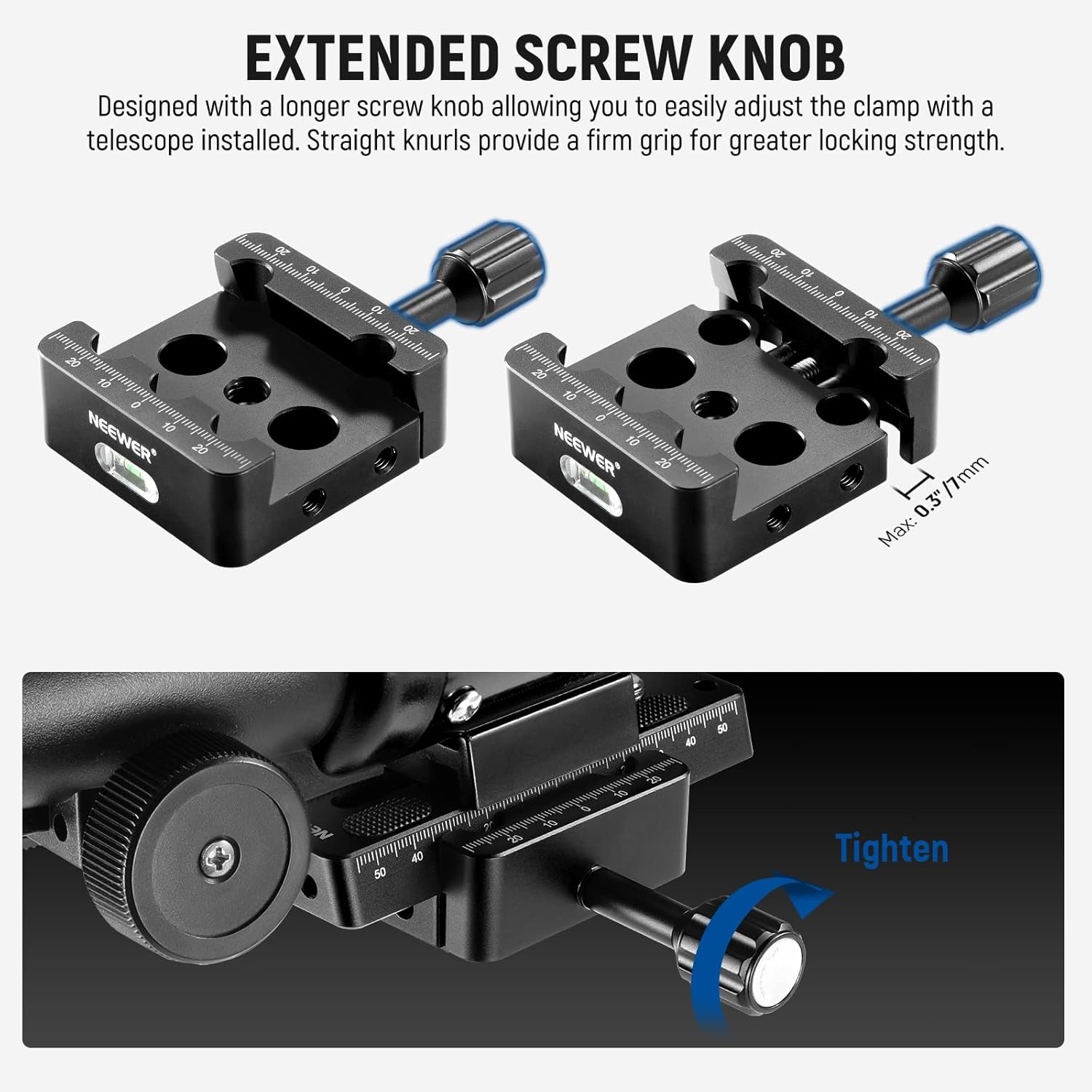 NEEWER Soporte para telescopio trípode adaptador base abrazadera de sillín para barras de cola de milano estilo Vixen, con orificios avellanados M6