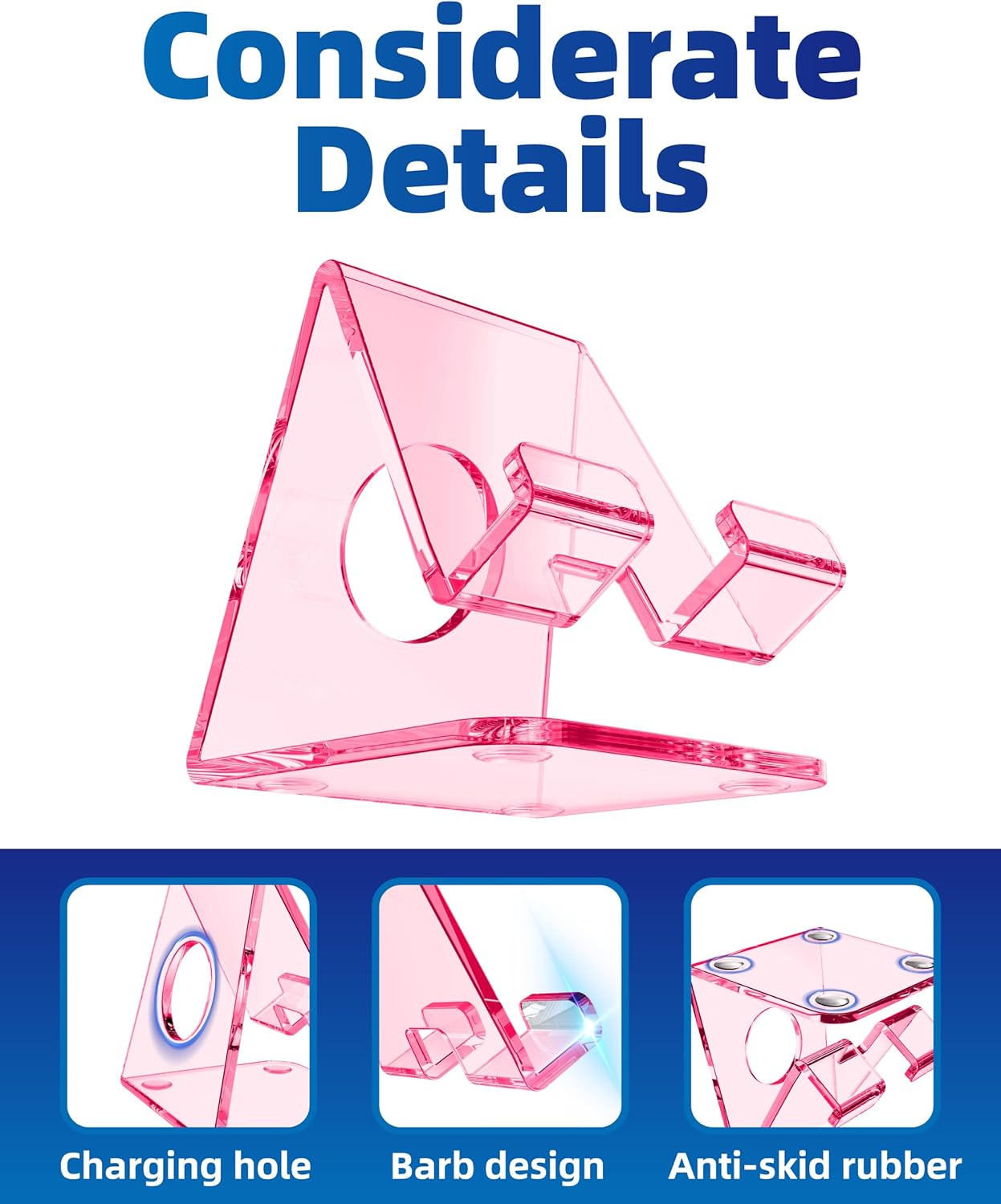 TOPGO Soporte acrílico para teléfono celular, soporte transparente para escritorio de oficina, tocador, encimera de cocina, mesita de noche,