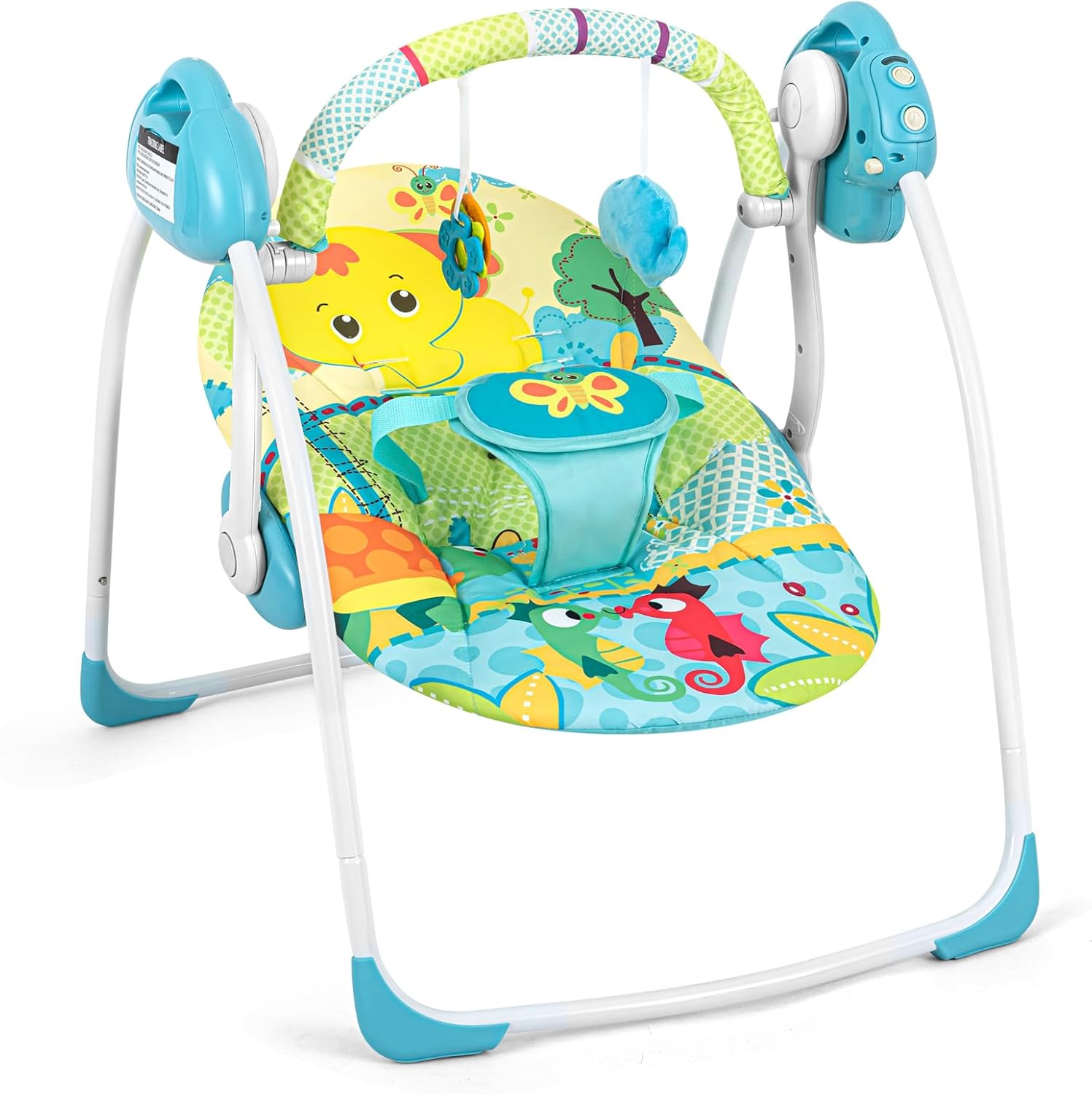 Columpio eléctrico portátil para bebé, columpio relajante con 6 movimientos, silla mecedora cómoda con música inteligente, adecuado para 0-9 meses