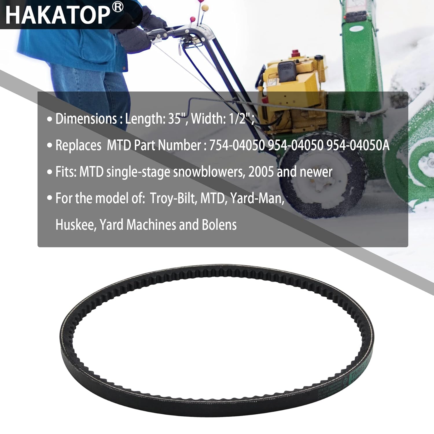 954-04050 Reemplazo de quitanieves 12 ” X 35 ” correa de transmisión de barrena para MTD Troy-Bilt 754-04050 954-04050A soplador de nieve de dos
