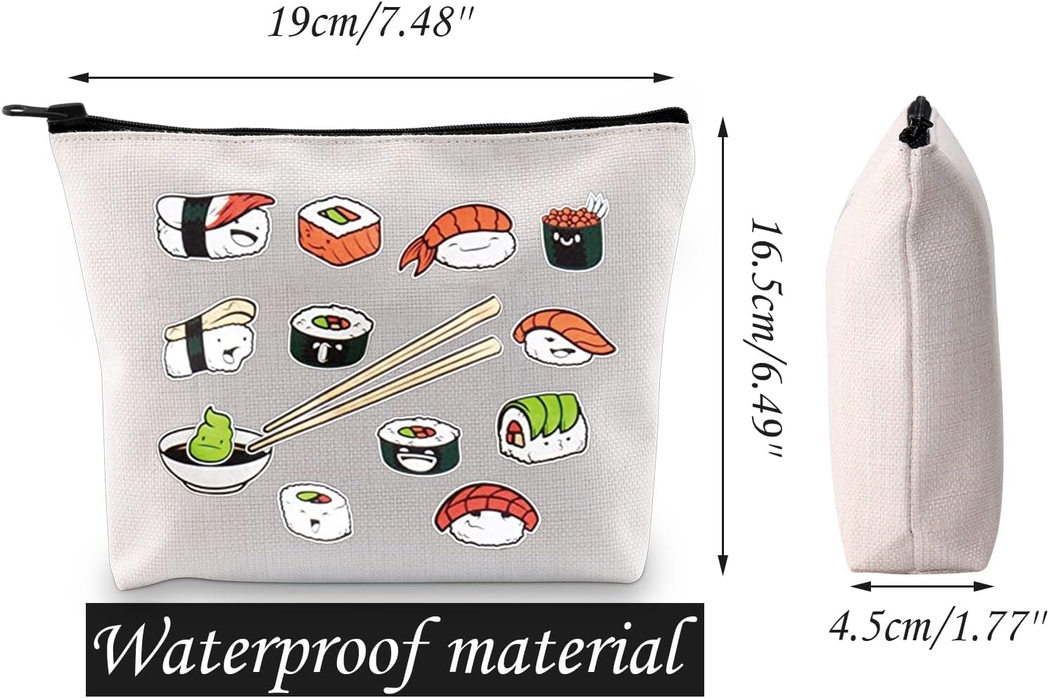 Bolsa de maquillaje divertida con patrón de sushi, regalo para amantes del sushi, bolsa de cosméticos japonesa para amantes de la comida regalo para