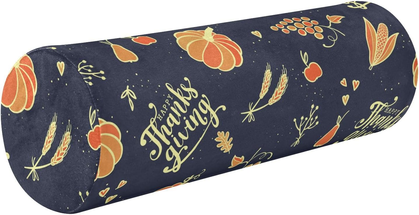 KLL Happy Autumn and Thanks Giving Yoga Bolster Pillow Neck Roll Pillows for Pain Relief Sofa Round Pillows Long Cylinder Pillow Neck Support