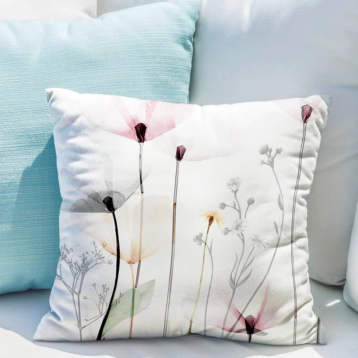 Juego de 2 fundas de almohada de 18 x 18 pulgadas, color marrón, crema, gris y rosa, fundas de almohada rústicas abstractas modernas, decoración del