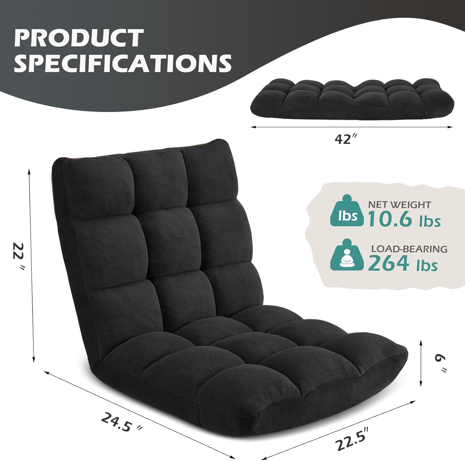 Avocahom Silla plegable para juegos de suelo, respaldo ajustable de 14 posiciones, franela agradable al tacto y marco de aleación de aluminio, ideal