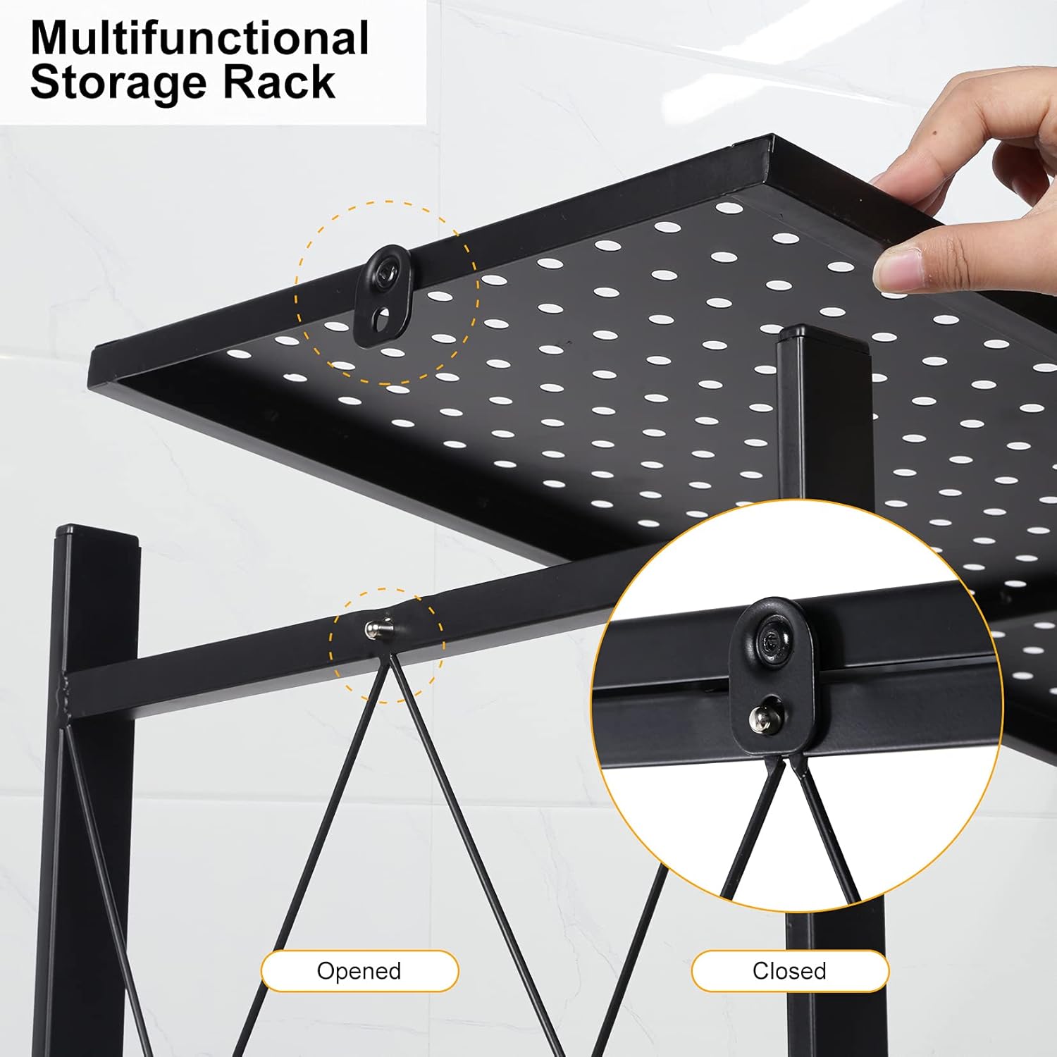 HealSmart Estantería de almacenamiento de metal plegable de 4 niveles con ruedas que se mueven fácilmente, estantes organizadores, ideales para