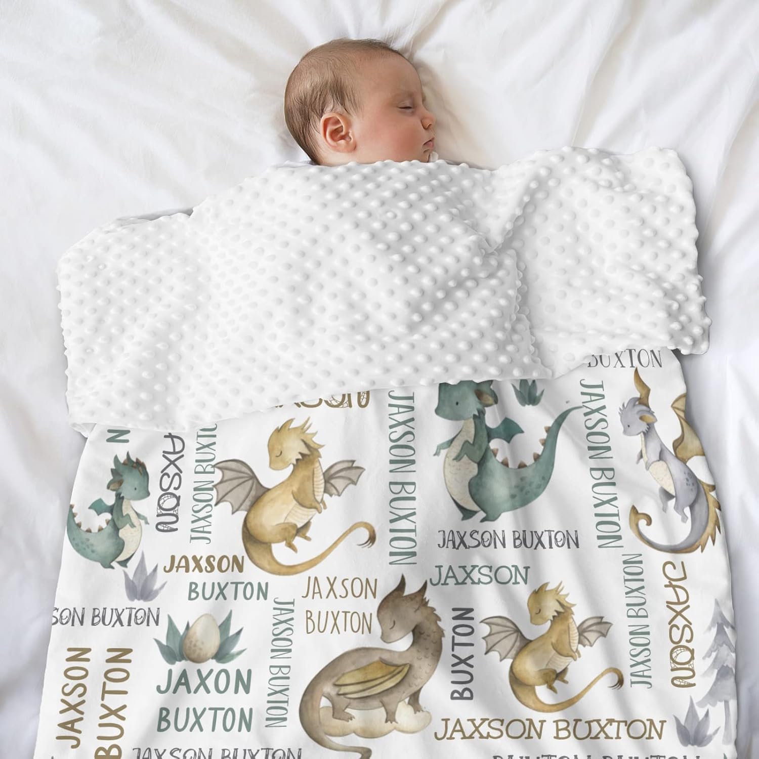 Manta de regalo personalizada con diseño de dragones en acuarela de animales, manta para cama de bebé, con respaldo de puntos, para guardería,