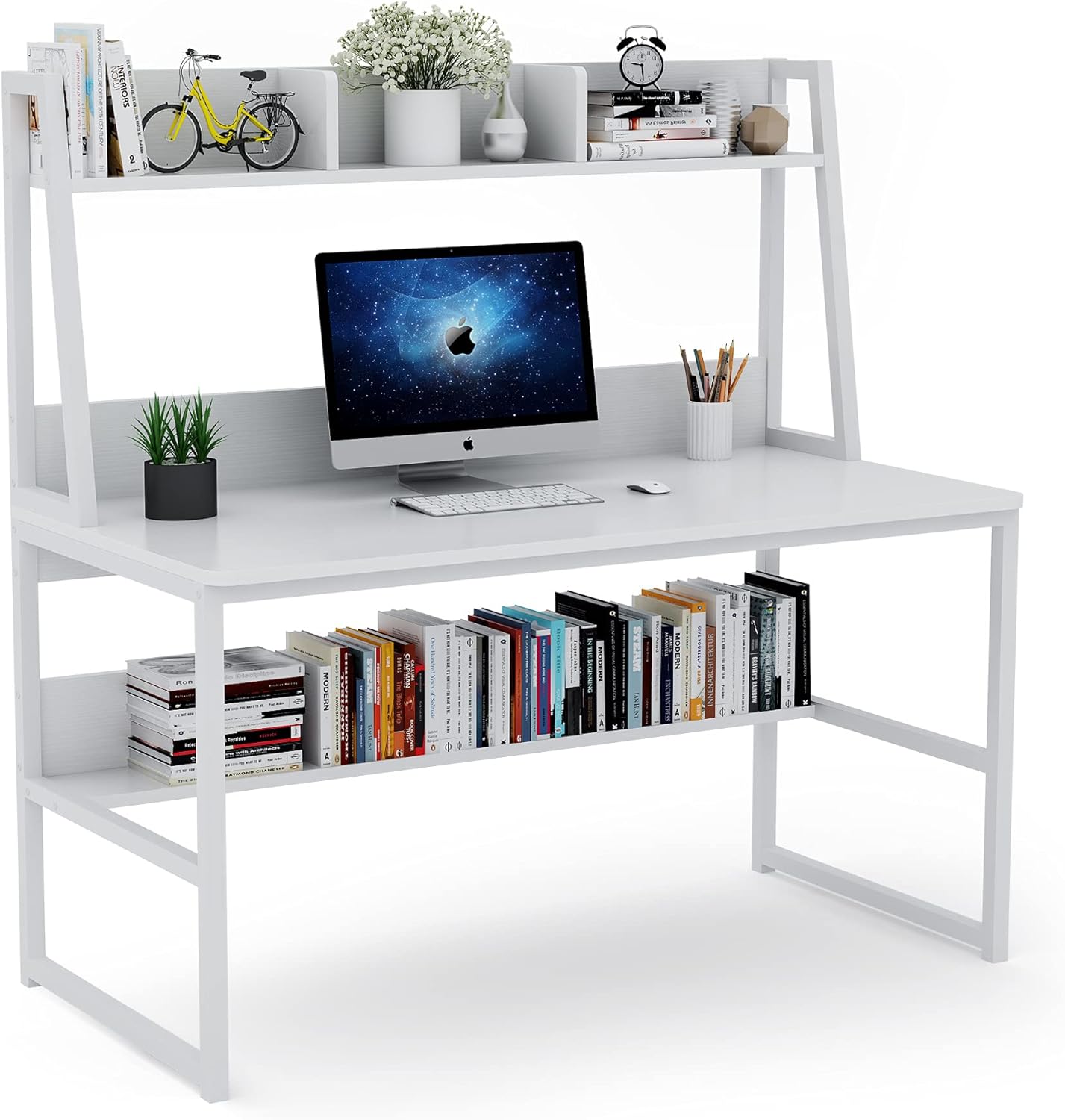 Tribesigns Escritorio para computadora con gabinete, escritorio de oficina en casa de 47 pulgadas con diseño de ahorro de espacio con estantería