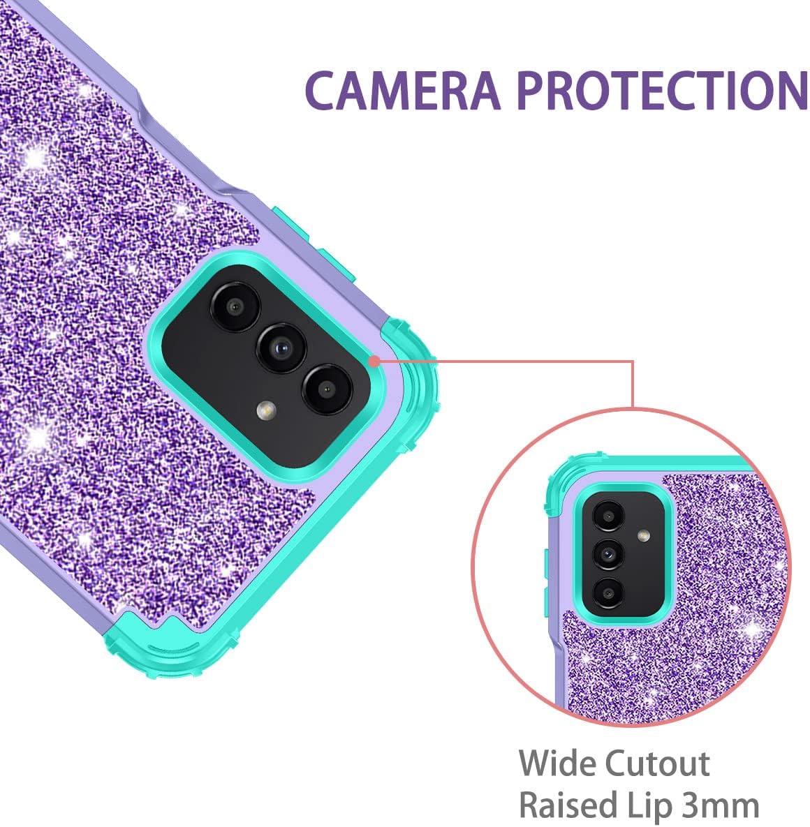 LONTECT Funda para Galaxy A13 5G con purpurina brillante a prueba de golpes, resistente, híbrida, resistente, funda protectora de alto impacto para
