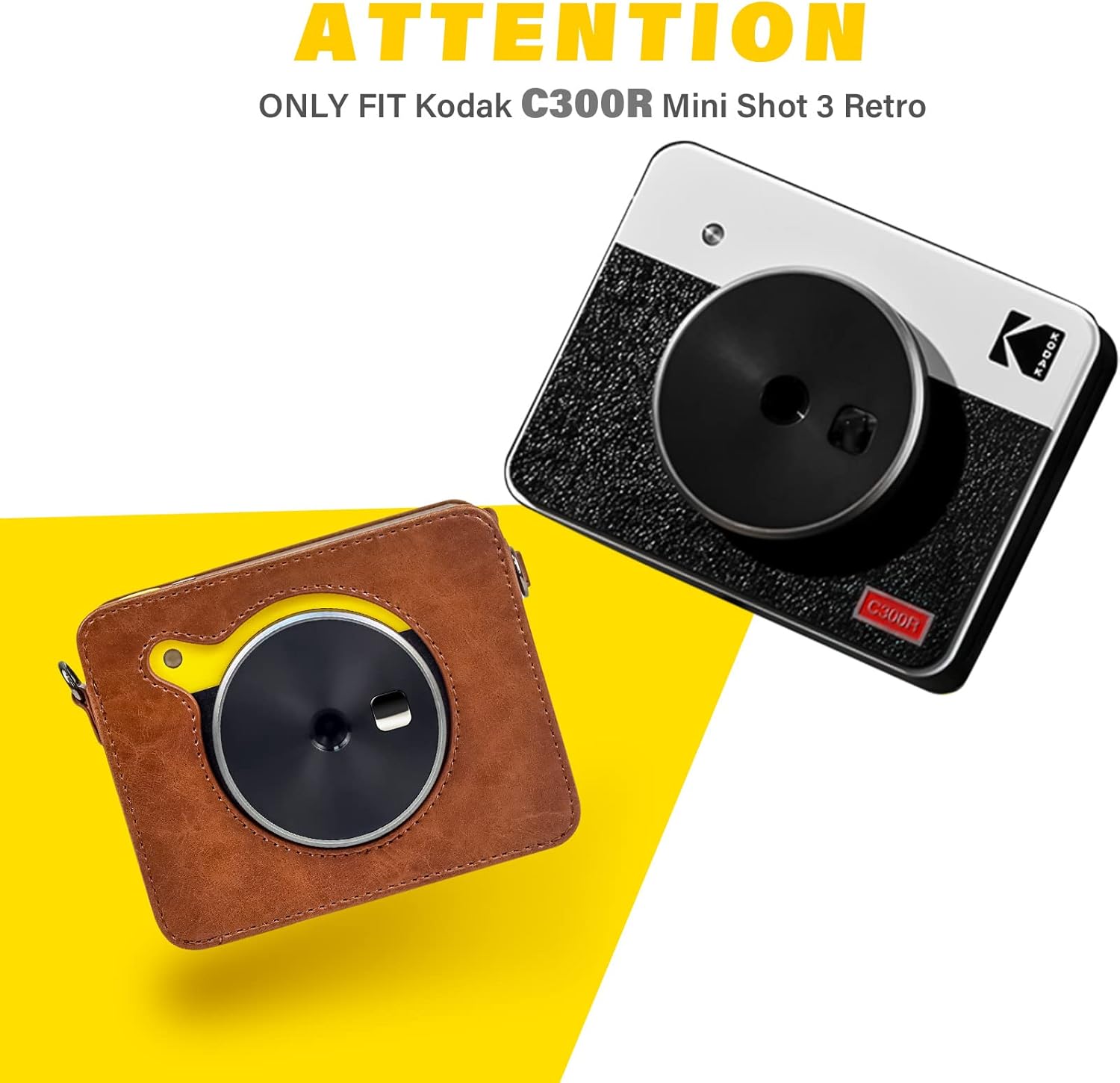 Rieibi Kodak Mini Shot 3 – Funda protectora de piel sintética para cámara Kodak Mini Shot 3 Retro C300R 2 en 1, impresora instantánea portátil con