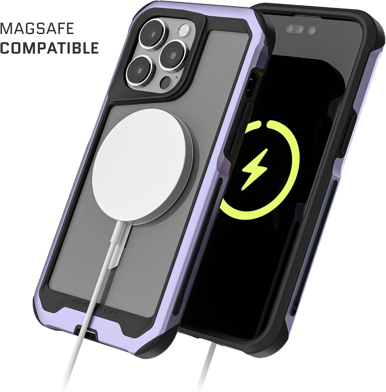 Ghostek Atomic Slim – Funda protectora para iPhone 15 Pro Max, compatible con accesorios MagSafe, marco de metal de aluminio, funda de teléfono