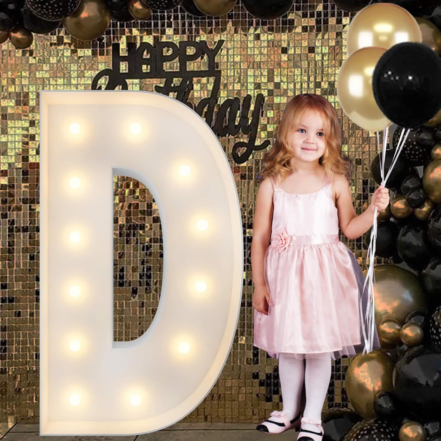 Letras iluminadas de marquesina de 4 pies, letra D de marquesina grande para baby shower, cumpleaños, compromiso, boda, decoración de fiesta