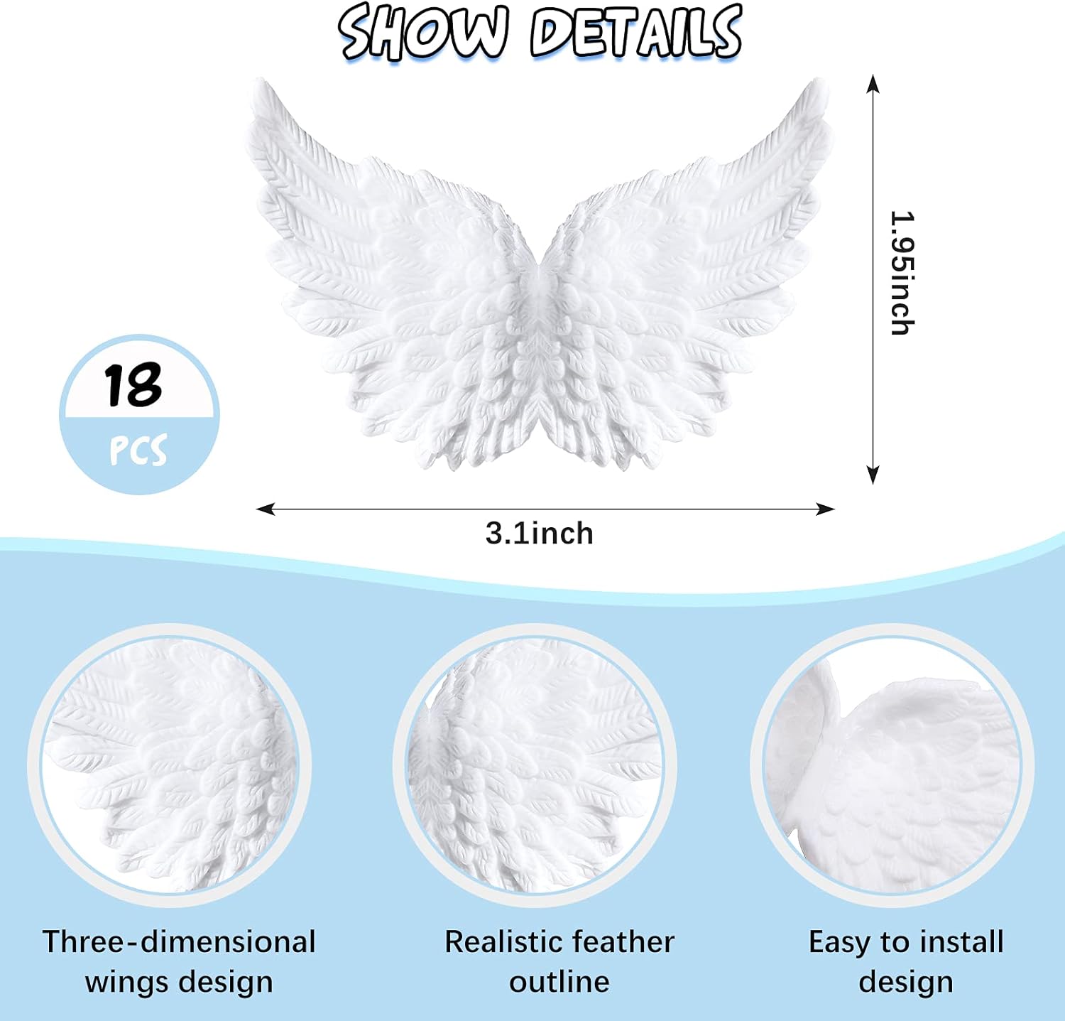 Alas de ángel de plástico 3D para manualidades, adornos de árbol de Navidad, plumas blancas, disfraz de mini alas para manualidades, accesorios de